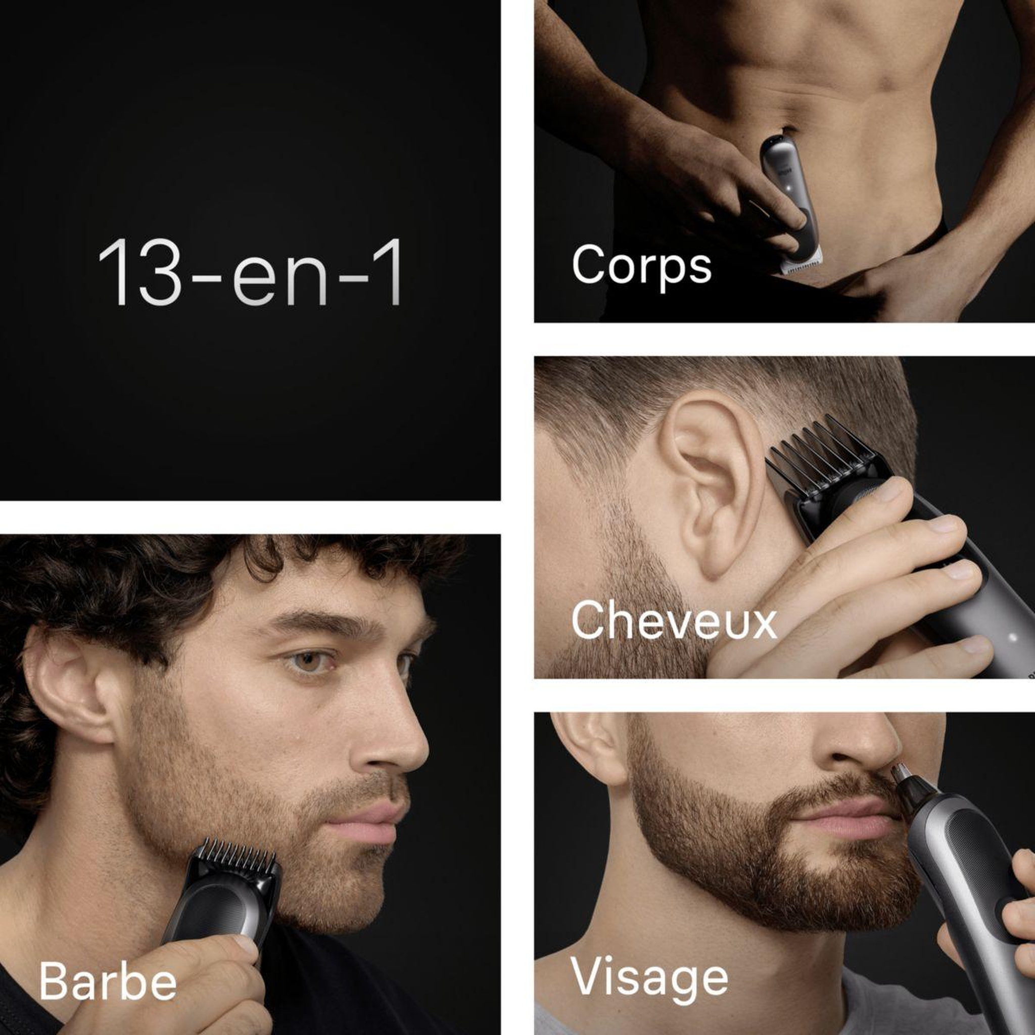 Voir la diapositive 3 : BRAUN Tondeuse multi usages aio7560, 14 hauteurs de coupe, précision 0,5 mm, autonomie 120 mn
