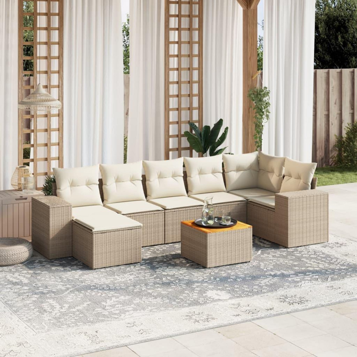 VIDAXL Salon de jardin avec coussins 8 pcs beige resine tressee