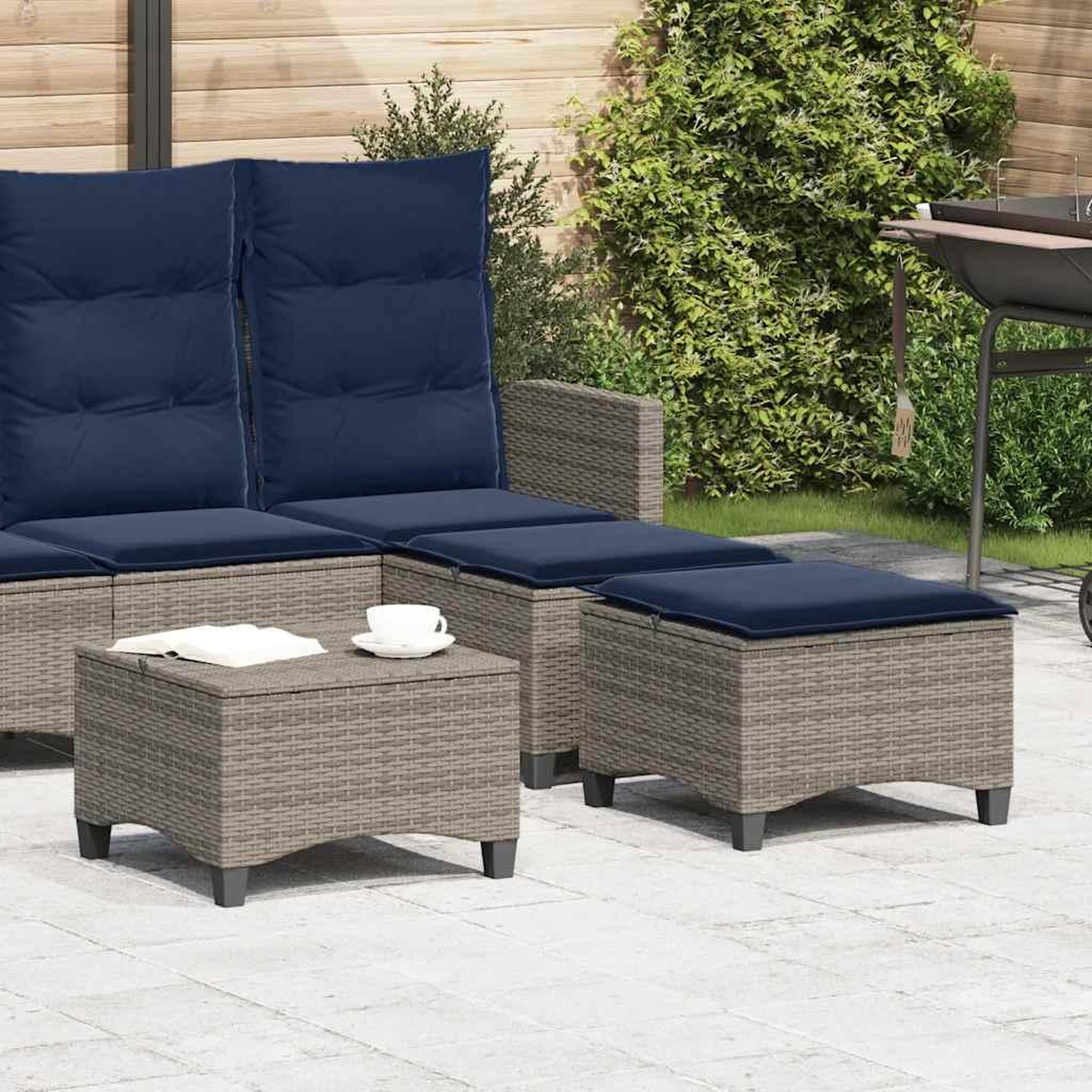 VIDAXL Tabourets jardin coussins 2 pcs gris 55x55x36 cm resine tressee