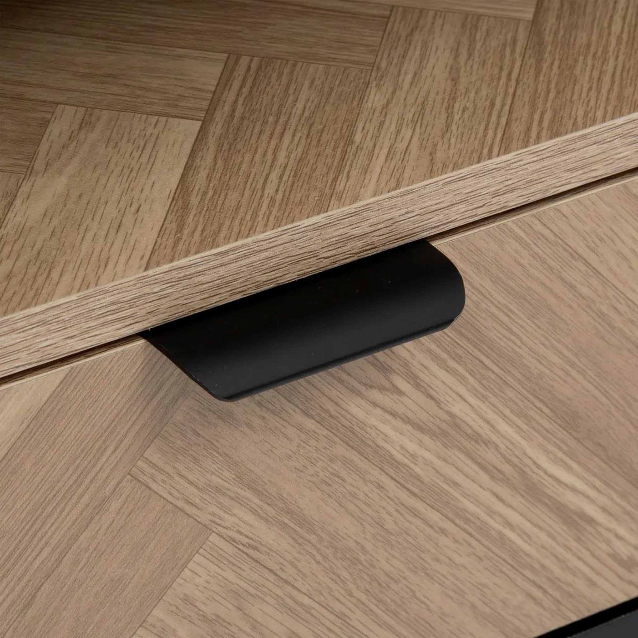 Voir la diapositive 4 : FIVE Meuble tv 2 portes & 1 tiroir  chevrons  120cm naturel & noir