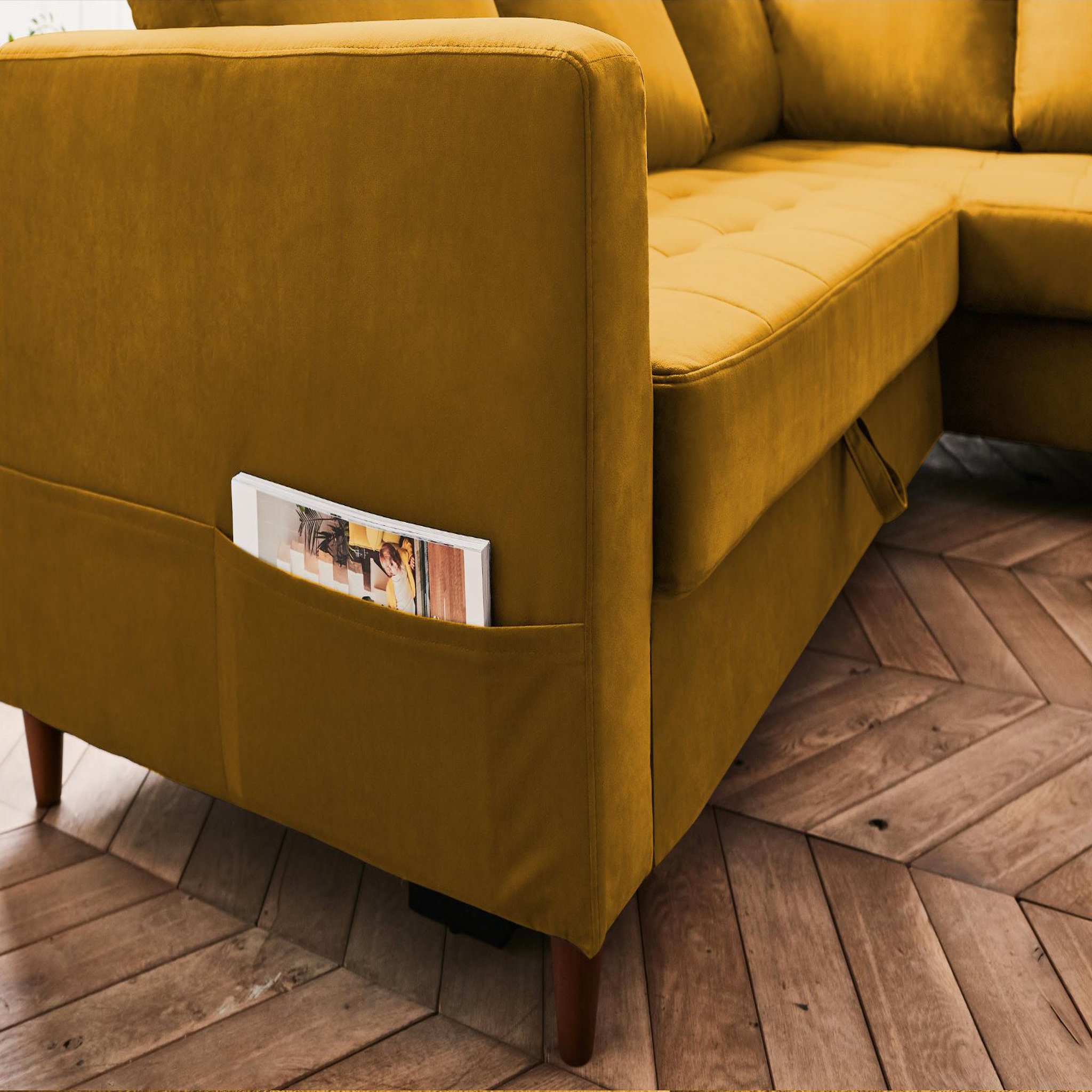 Voir la diapositive 4 : BEST MOBILIER Anna - canapé d'angle droit - 5 places - convertible - en velours