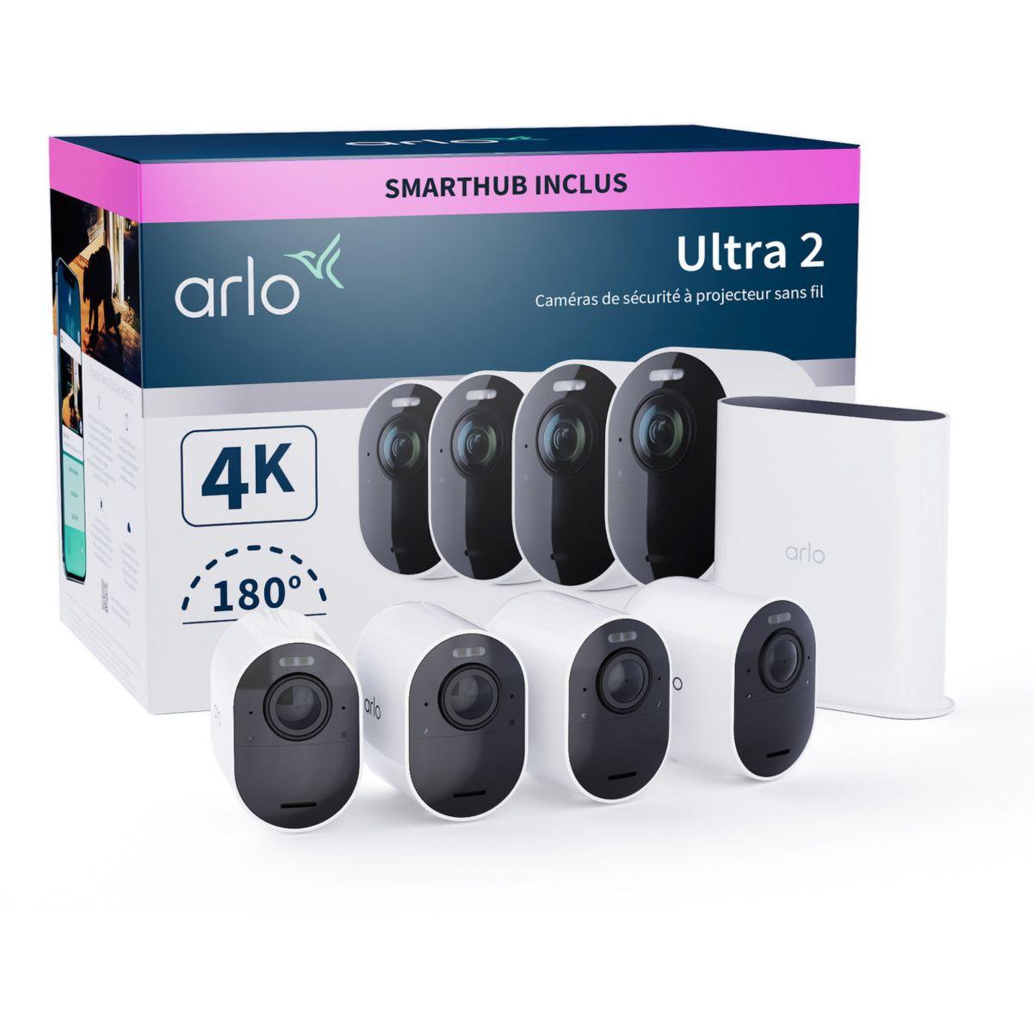 Voir la diapositive 2 : ARLO Caméra de surveillance 4 caméras extérieures blanches Ultra 2