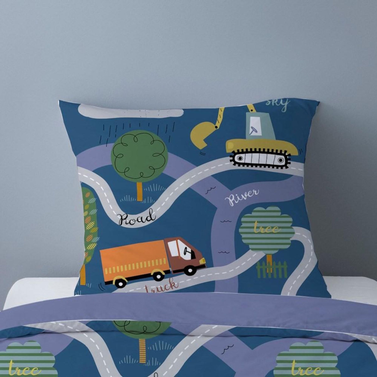 Dourev Housse de couette 140x200 Road + 1 taie d'oreiller