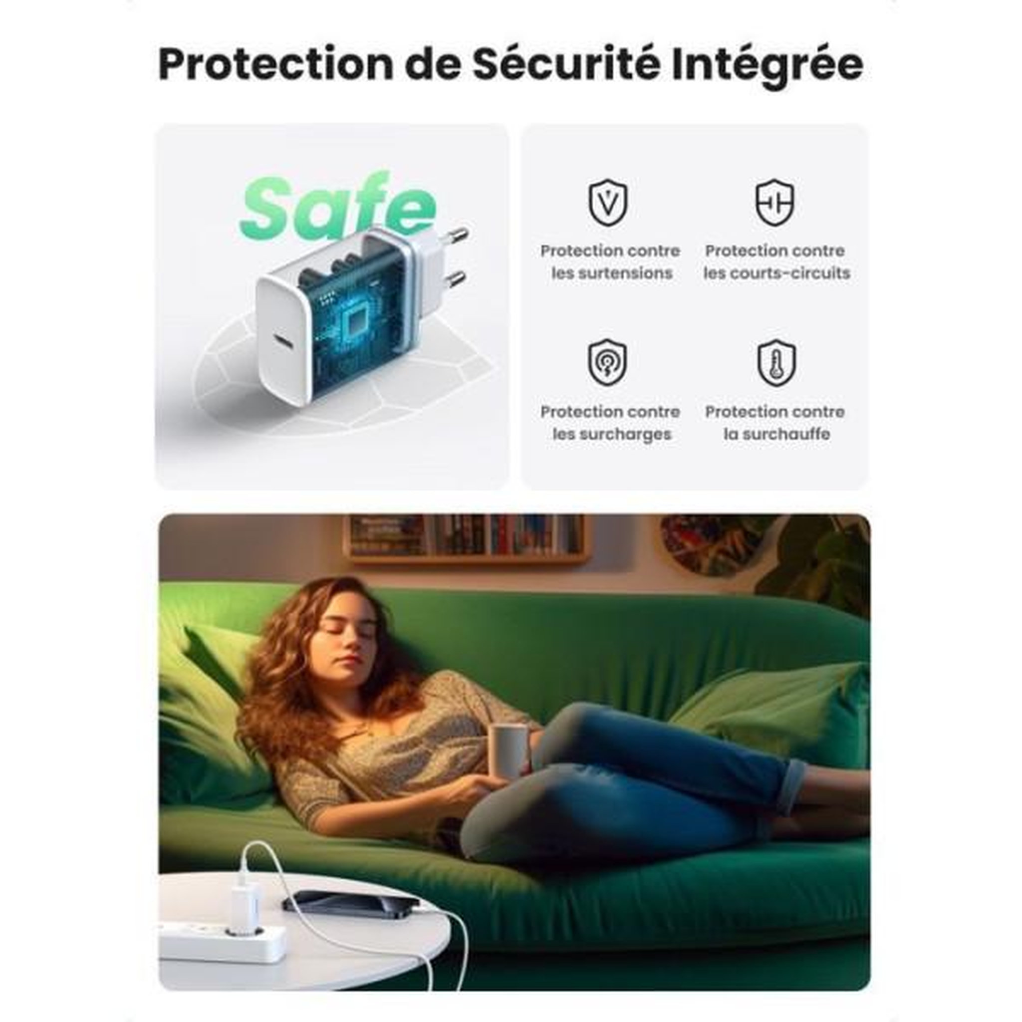 Voir la diapositive 4 : UGREEN Chargeur secteur - UGREEN - 1 Port USB-C - 20W - Blanc