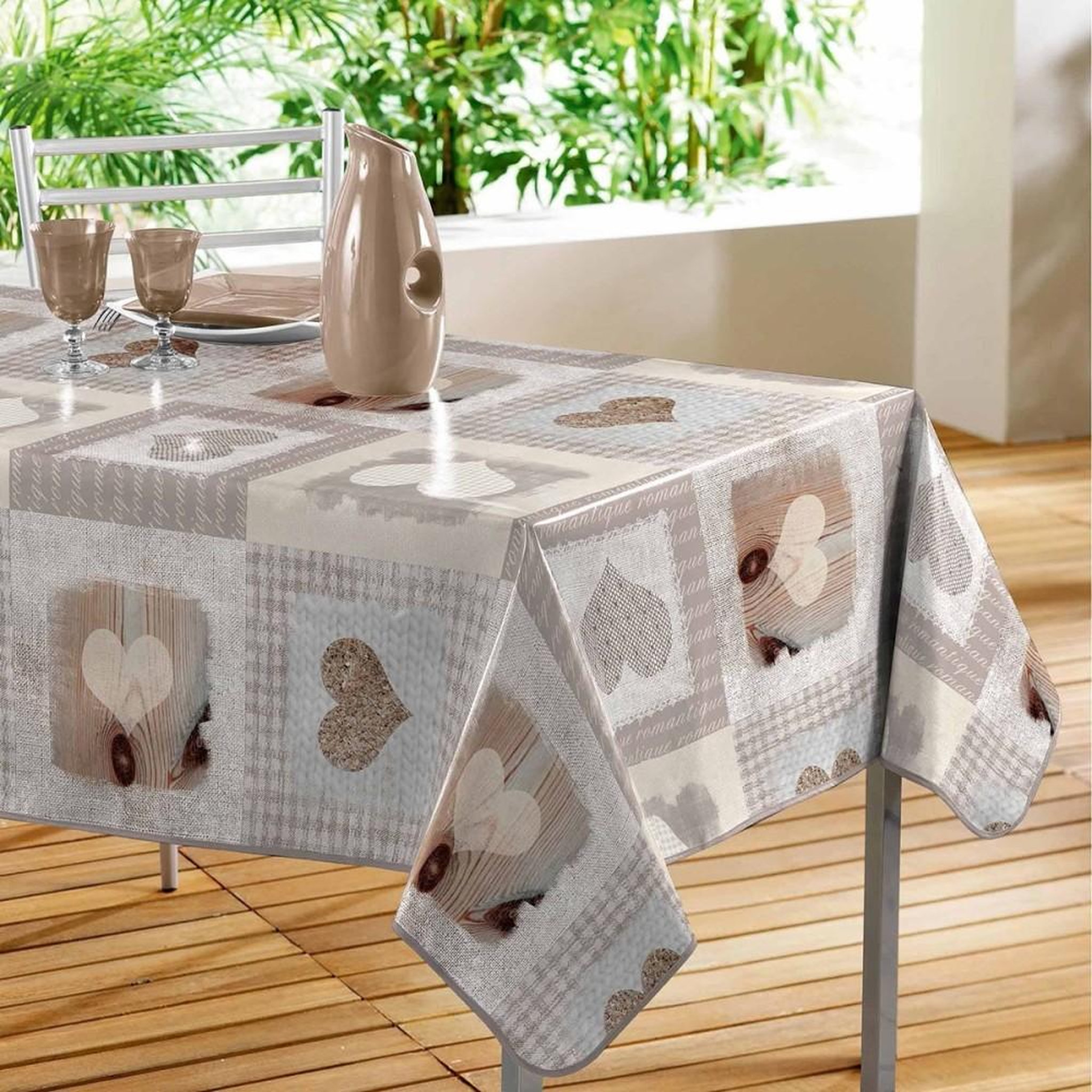 Douceur d'Intérieur Nappe toile cirée 140x240 cm Cosy Cœur PVC