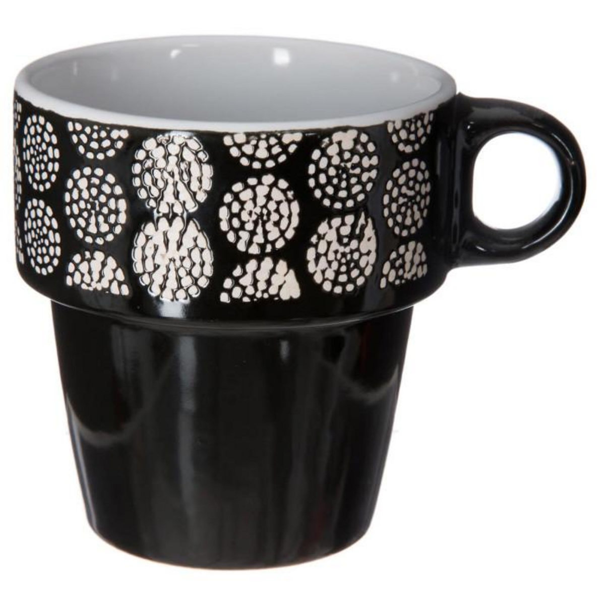 SECRET DE GOURMET Lot de 6 Mugs sur Rack  Ethnik  26cl Noir & Blanc