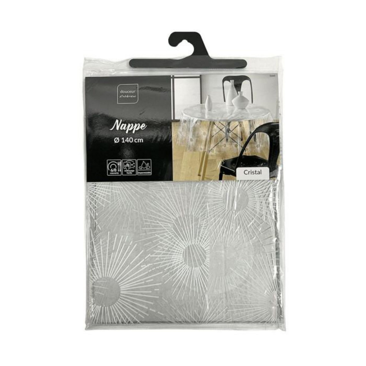 Paris Prix Nappe Toile Cirée Ronde  Soleil  140cm Blanc