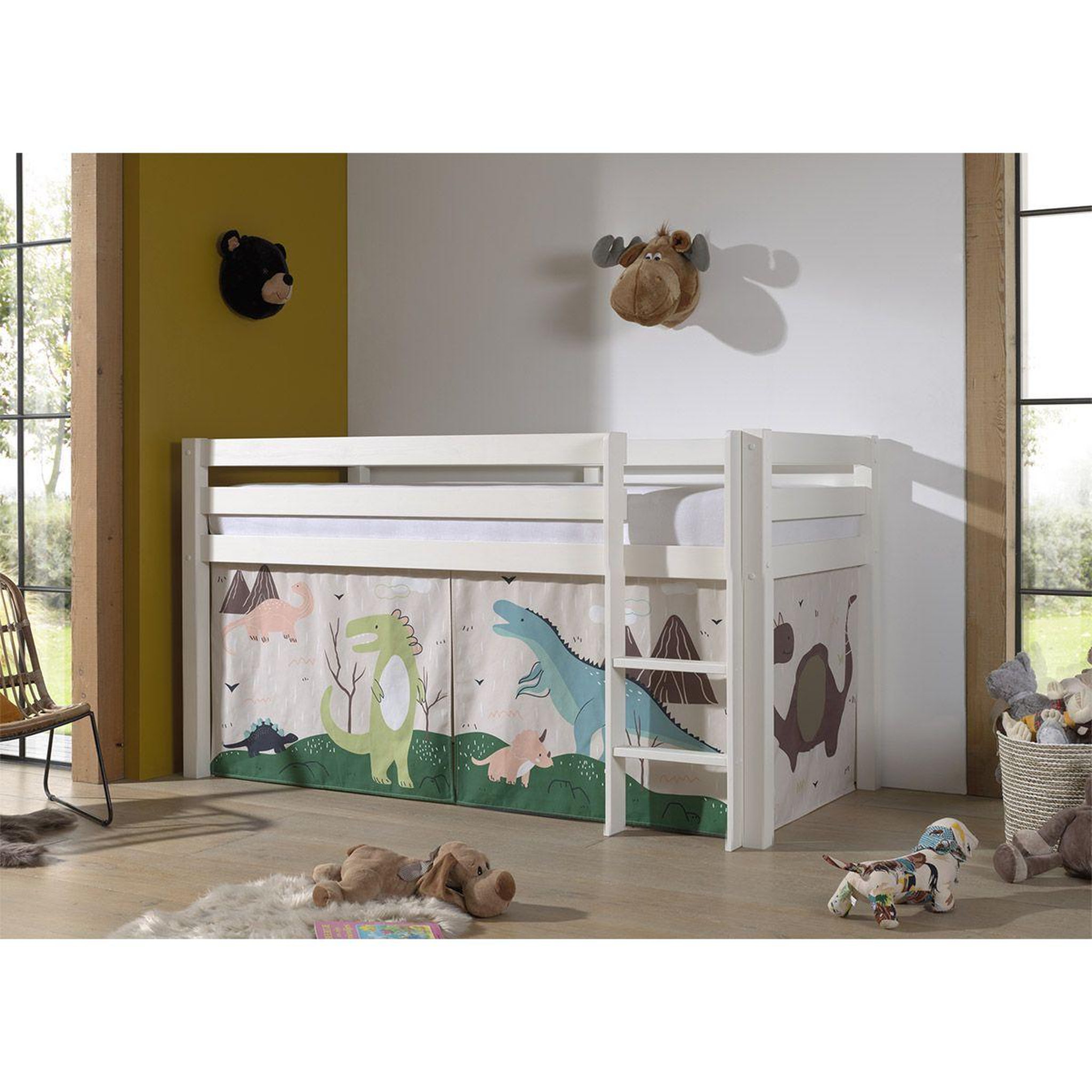 Voir la diapositive 2 : Paris Prix Lit enfant surélevé  pino dino  90x200cm blanc