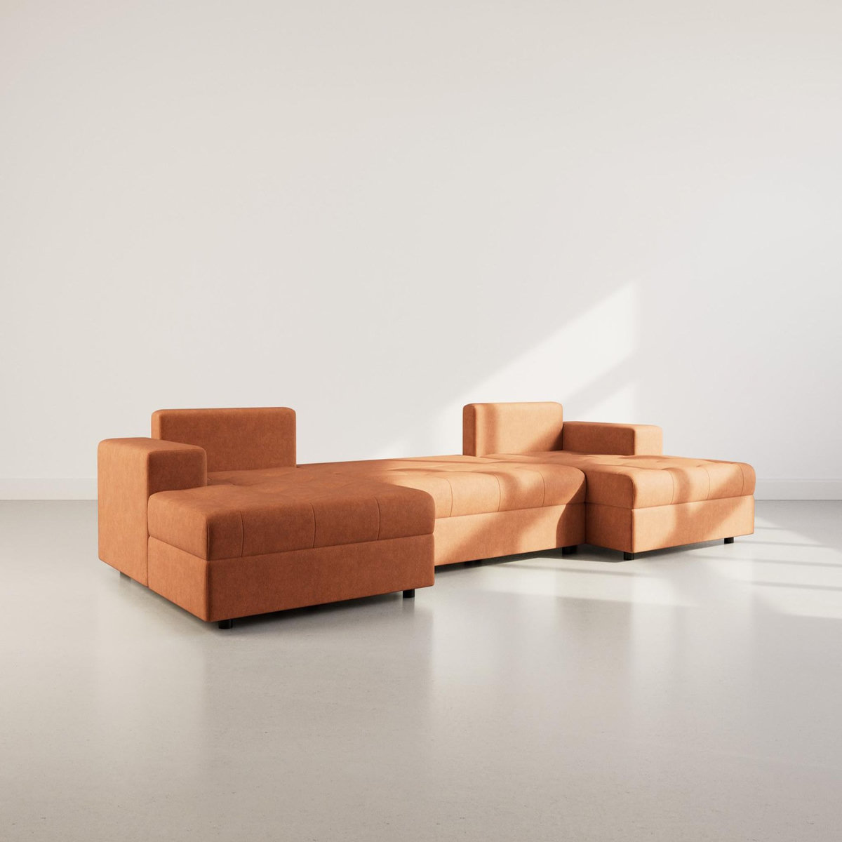 BEST MOBILIER Bastian - canapé panoramique en u 7 places convertible avec coffre en velours texturé