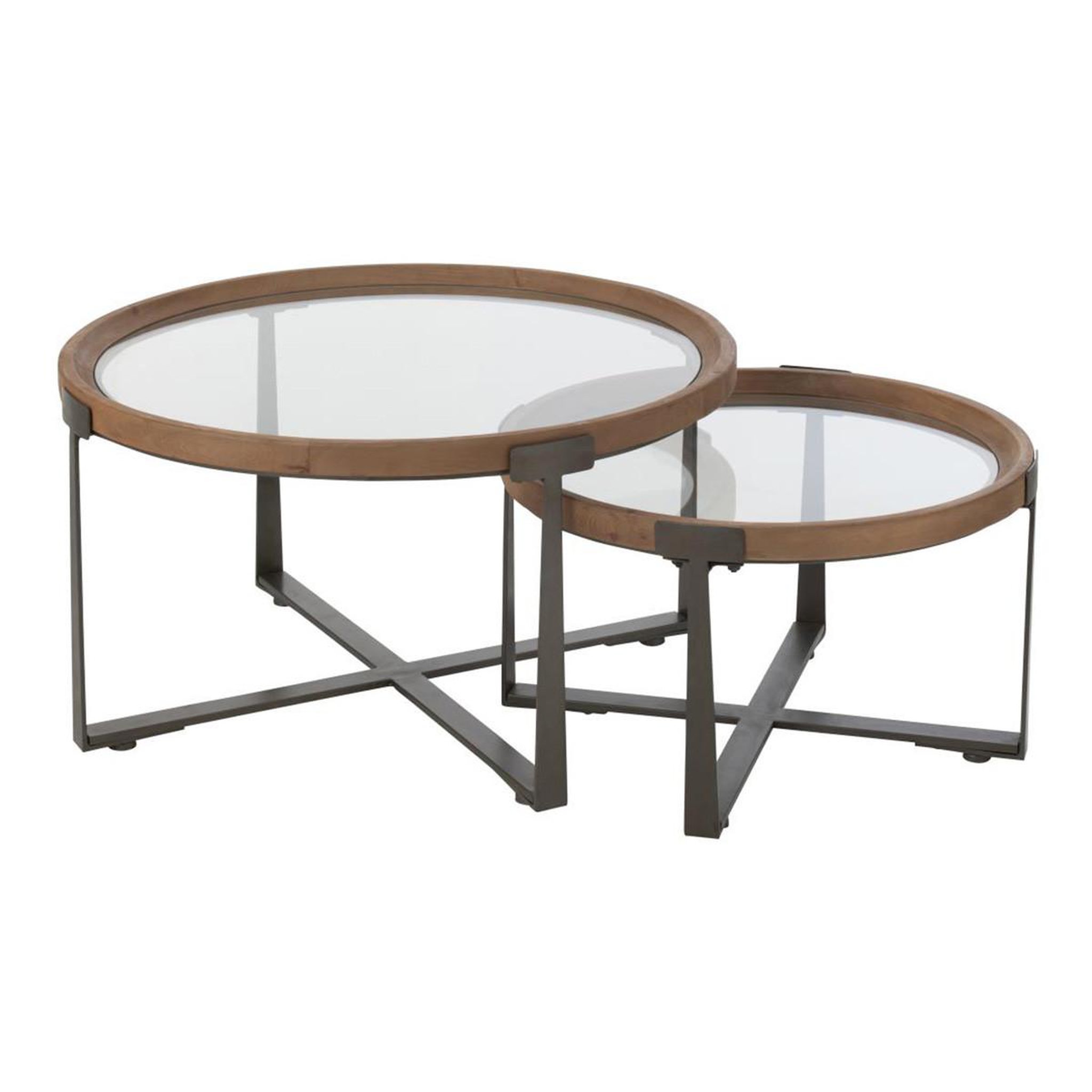 Voir la diapositive 1 : J-LINE Lot de 2 tables basses en verre  luki  80cm naturel