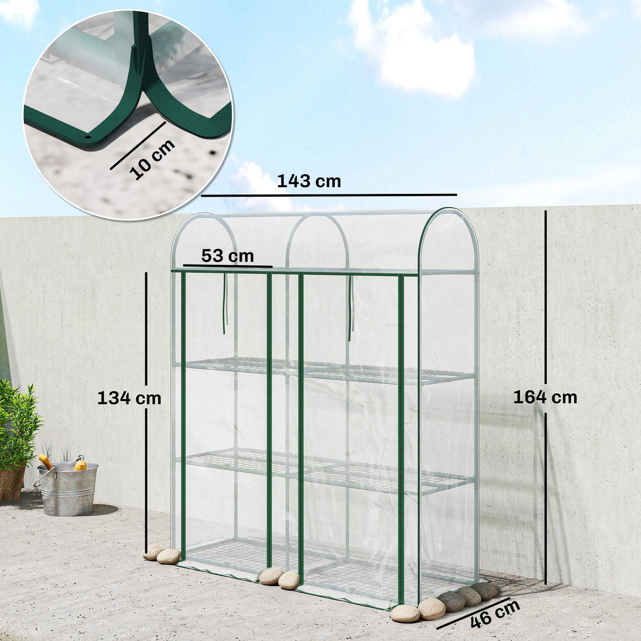 Voir la diapositive 3 : OUTSUNNY Serre de balcon terrasse 3 grandes étagères 2 portes enroulables vert transparent