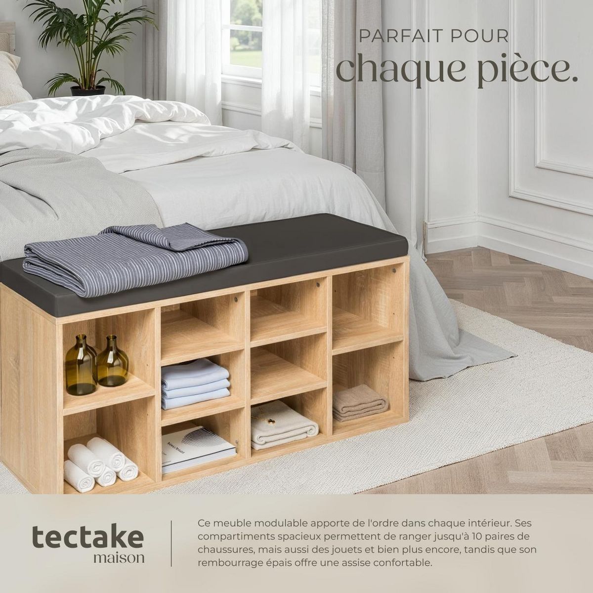 tectake Meuble à chaussures pour 10 paires de chaussures gris foncé/marron chêne clair