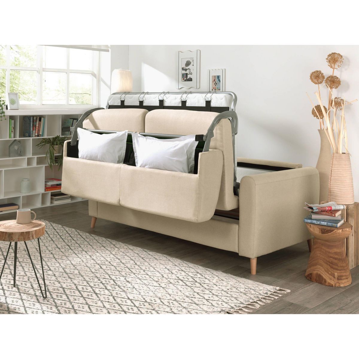 LISA DESIGN Timo - canapé 3 places convertible express couchage quotidien 140 cm matelas 12 cm en tissu