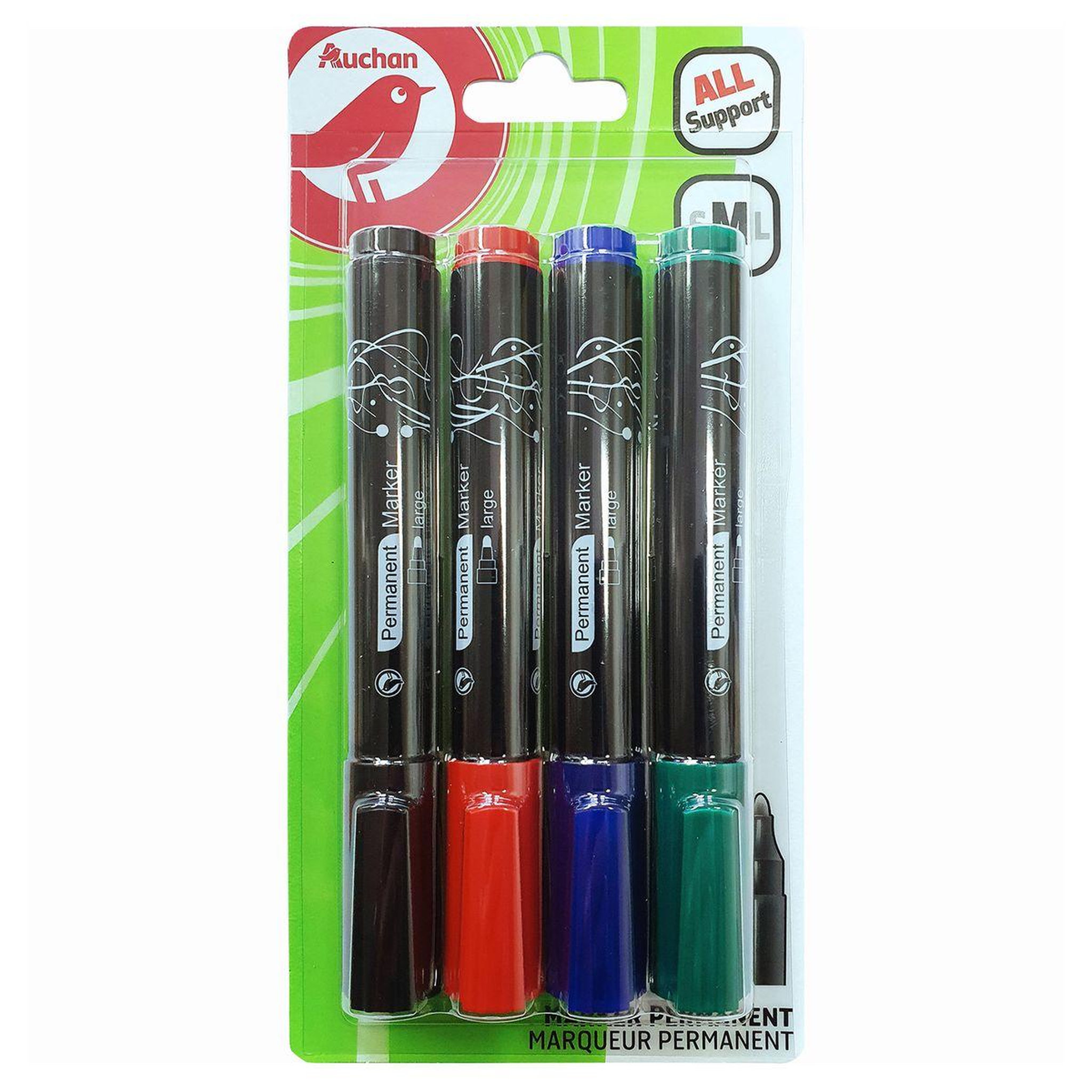 Voir la diapositive 2 : AUCHAN Lot de 4 marqueurs permanents pointe ogive
