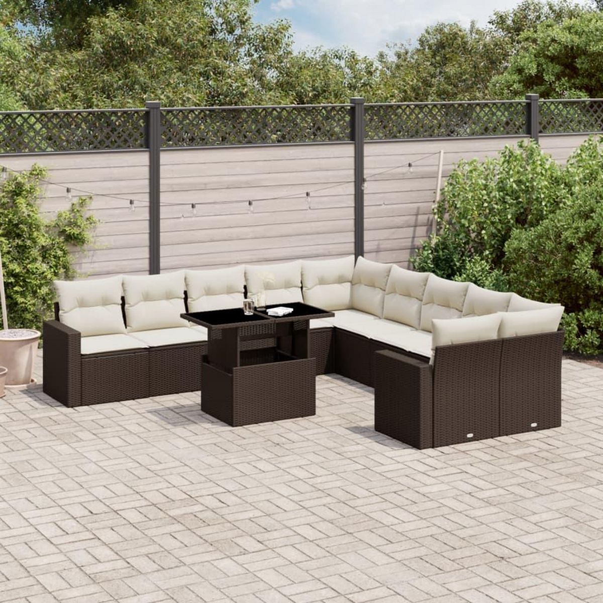 VIDAXL Salon de jardin et coussins 11 pcs marron resine tressee