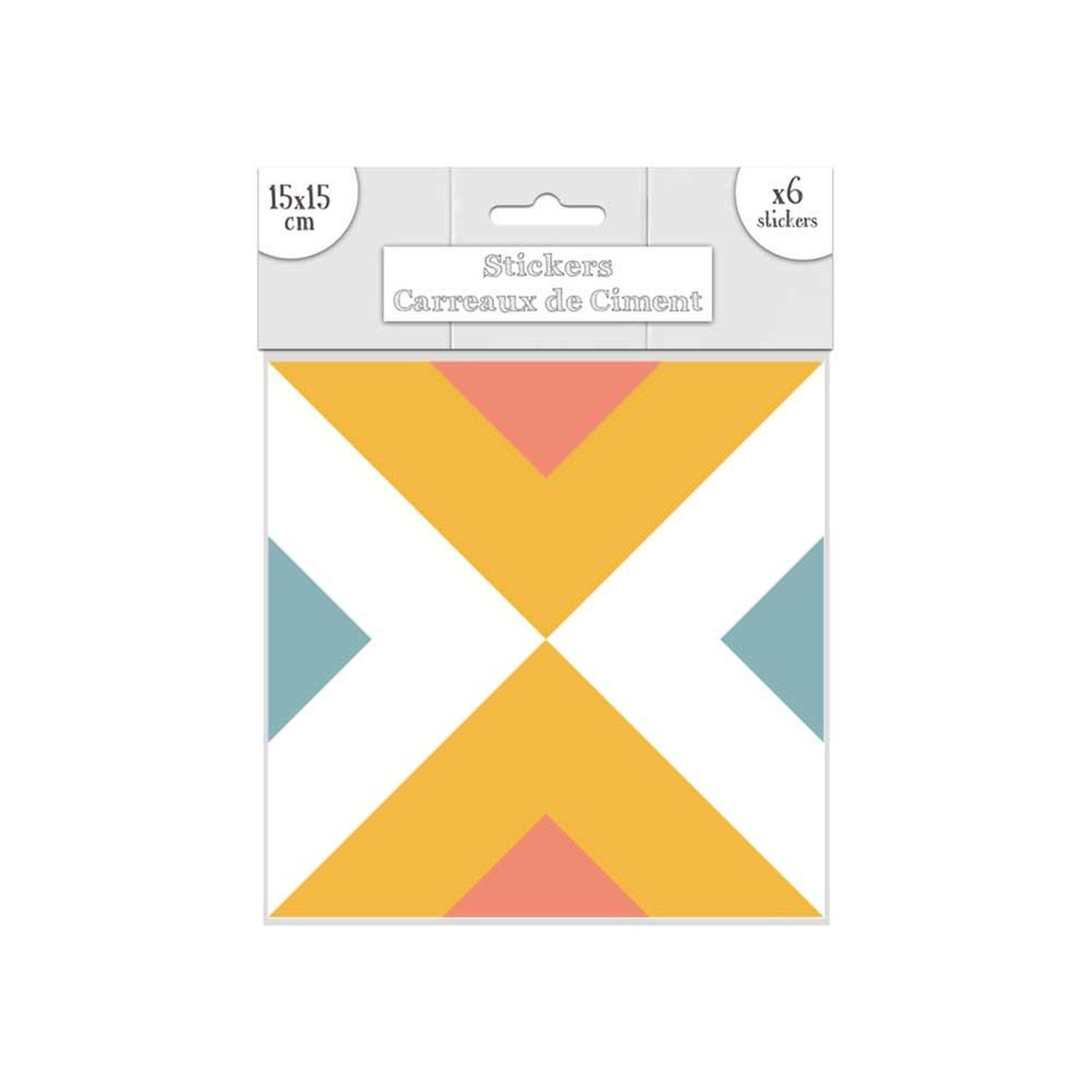SUD TRADING 6 stickers carreaux de ciment - 15 x 15 cm - triangles jaune et orange