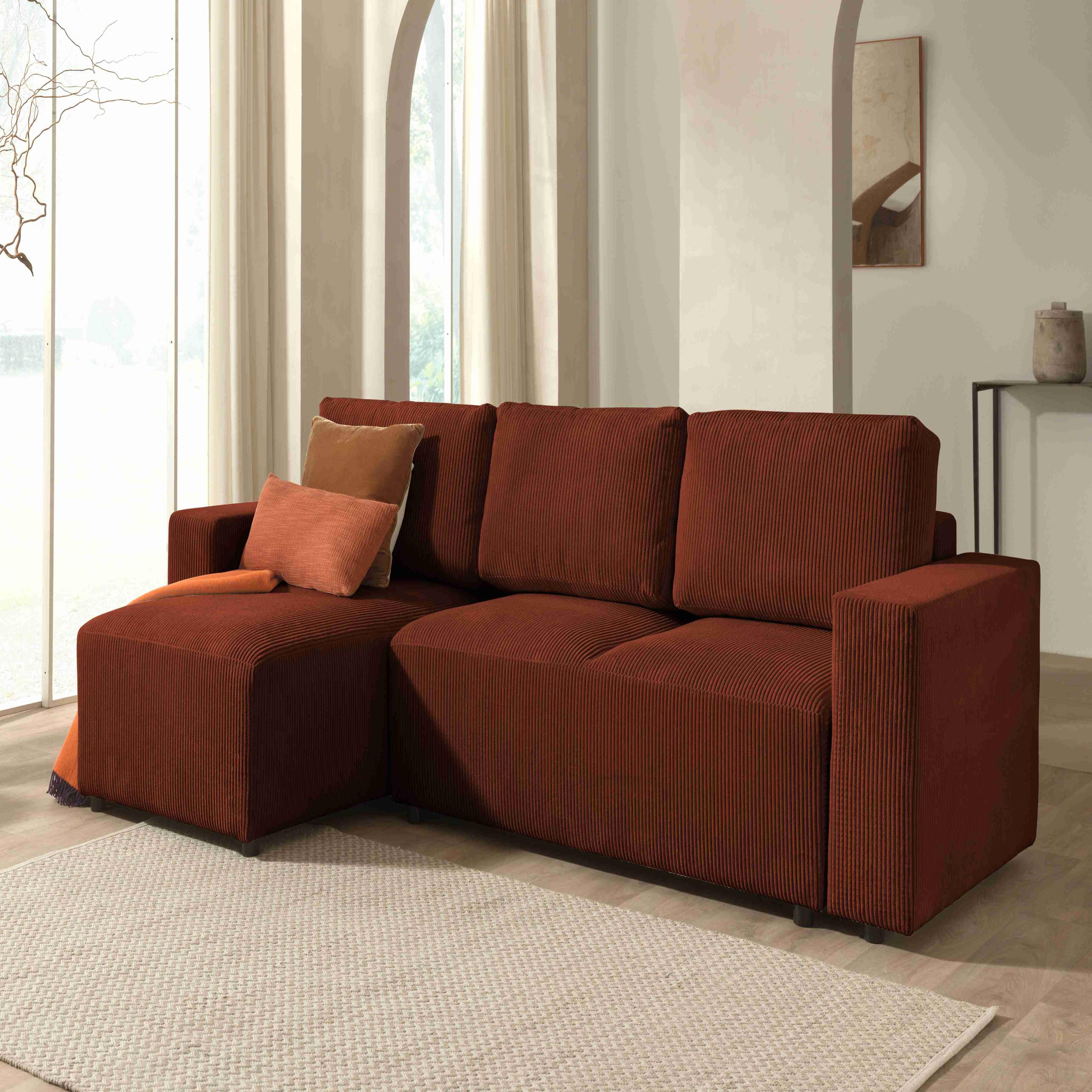 Voir la diapositive 2 : LISA DESIGN Livy - canapé d'angle convertible et coffre - réversible - en velours côtelé - 4 places