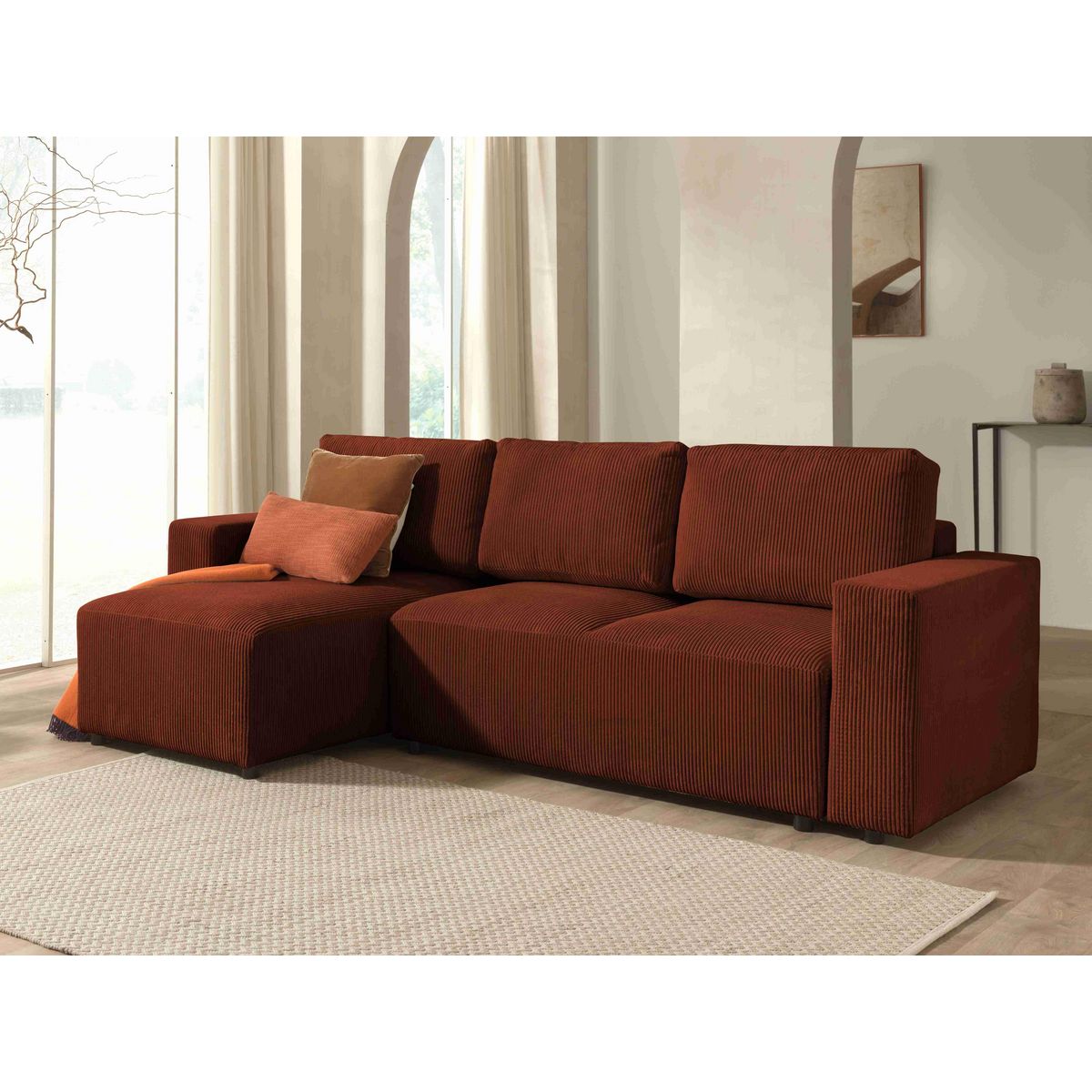 LISA DESIGN Livy - canapé d'angle convertible et coffre - réversible - en velours côtelé - 4 places