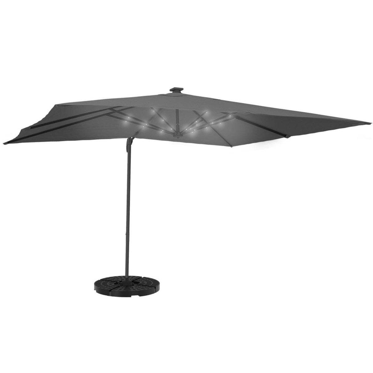 ID MARKET Parasol déporté inclinable rotatif 360 CALVI LED gris 3x4 M avec 4 dalles et housse