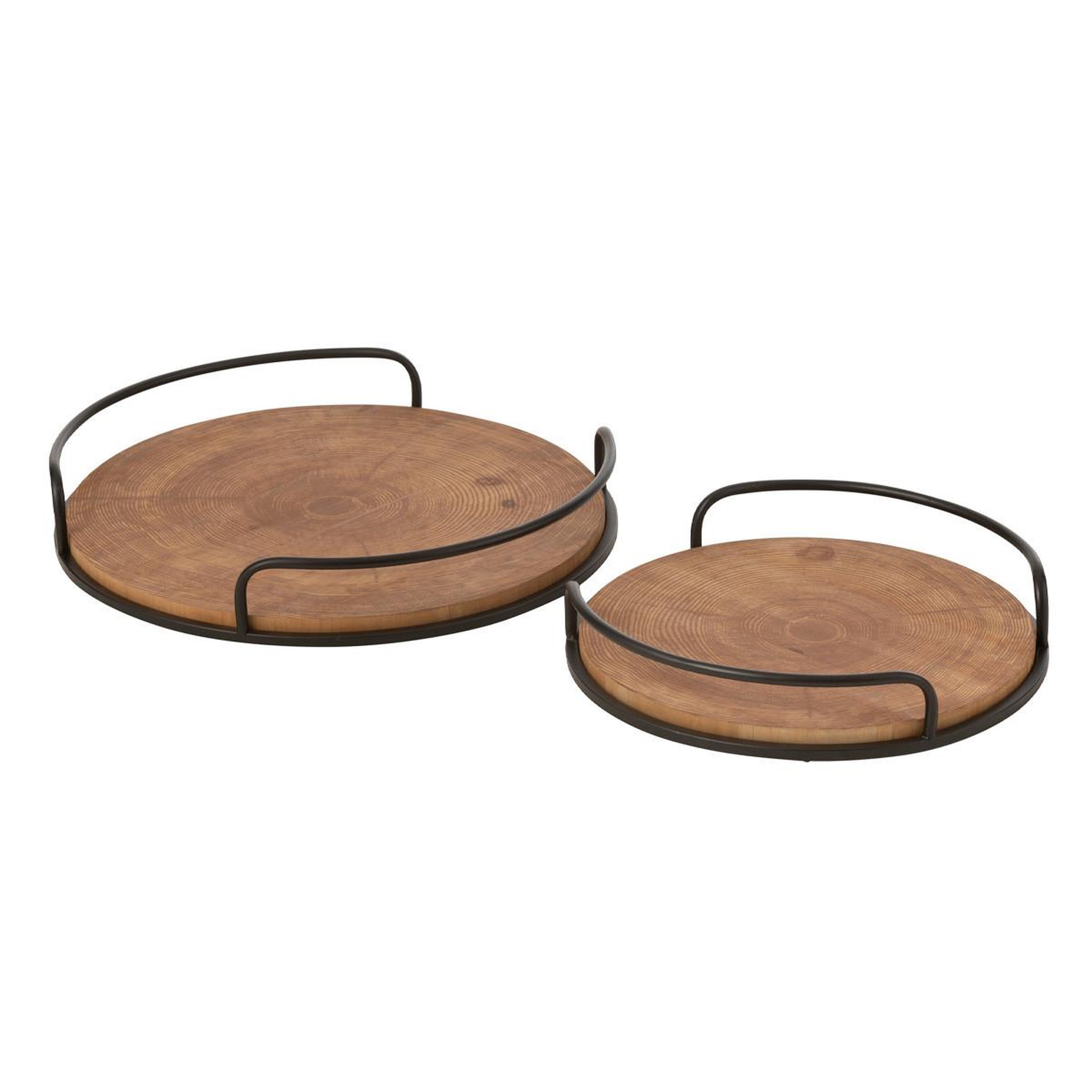J-LINE Lot de 2 plateaux ronds  mia  50cm naturel