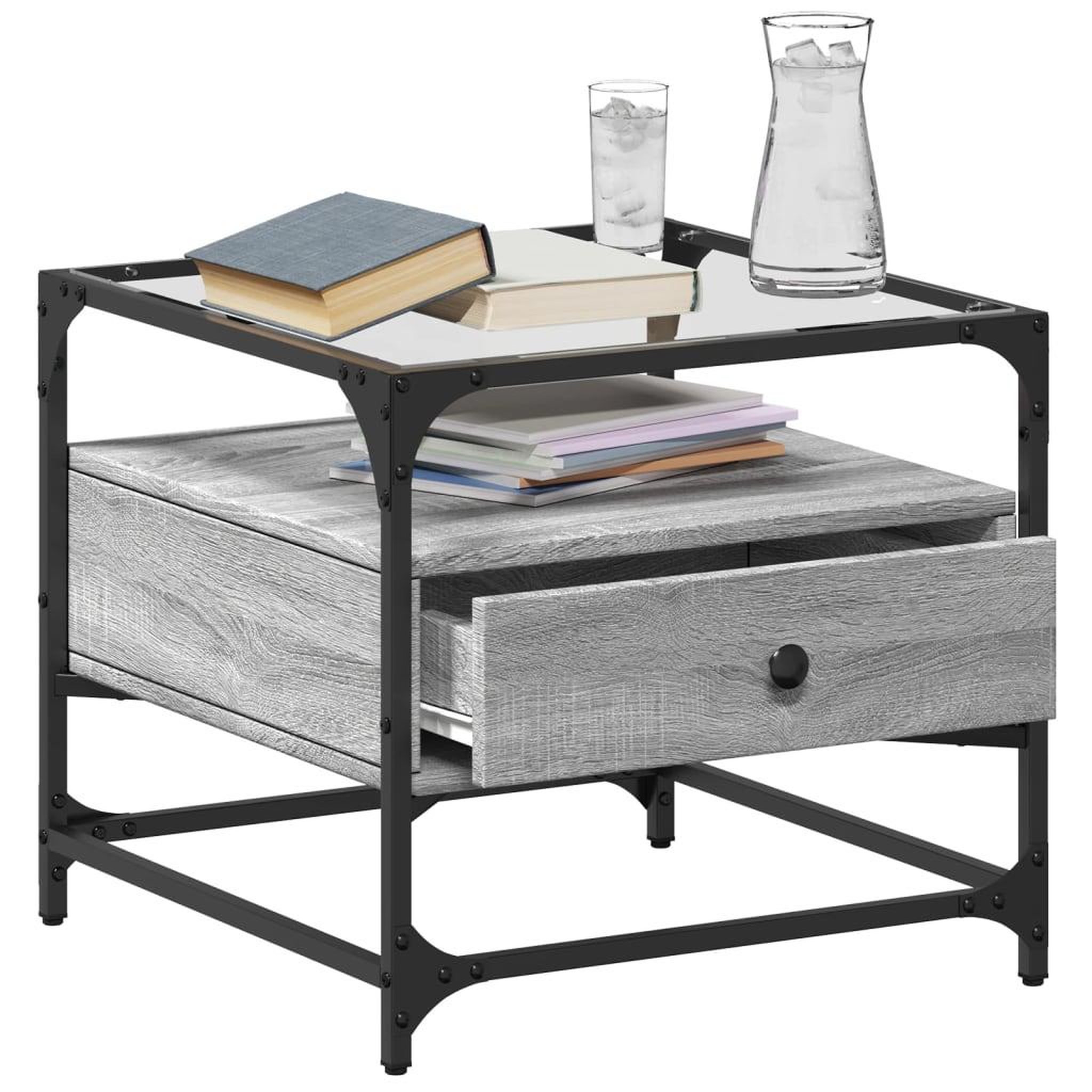 Voir la diapositive 3 : VIDAXL Table basse avec dessus en verre sonoma gris 50x50x45 acier