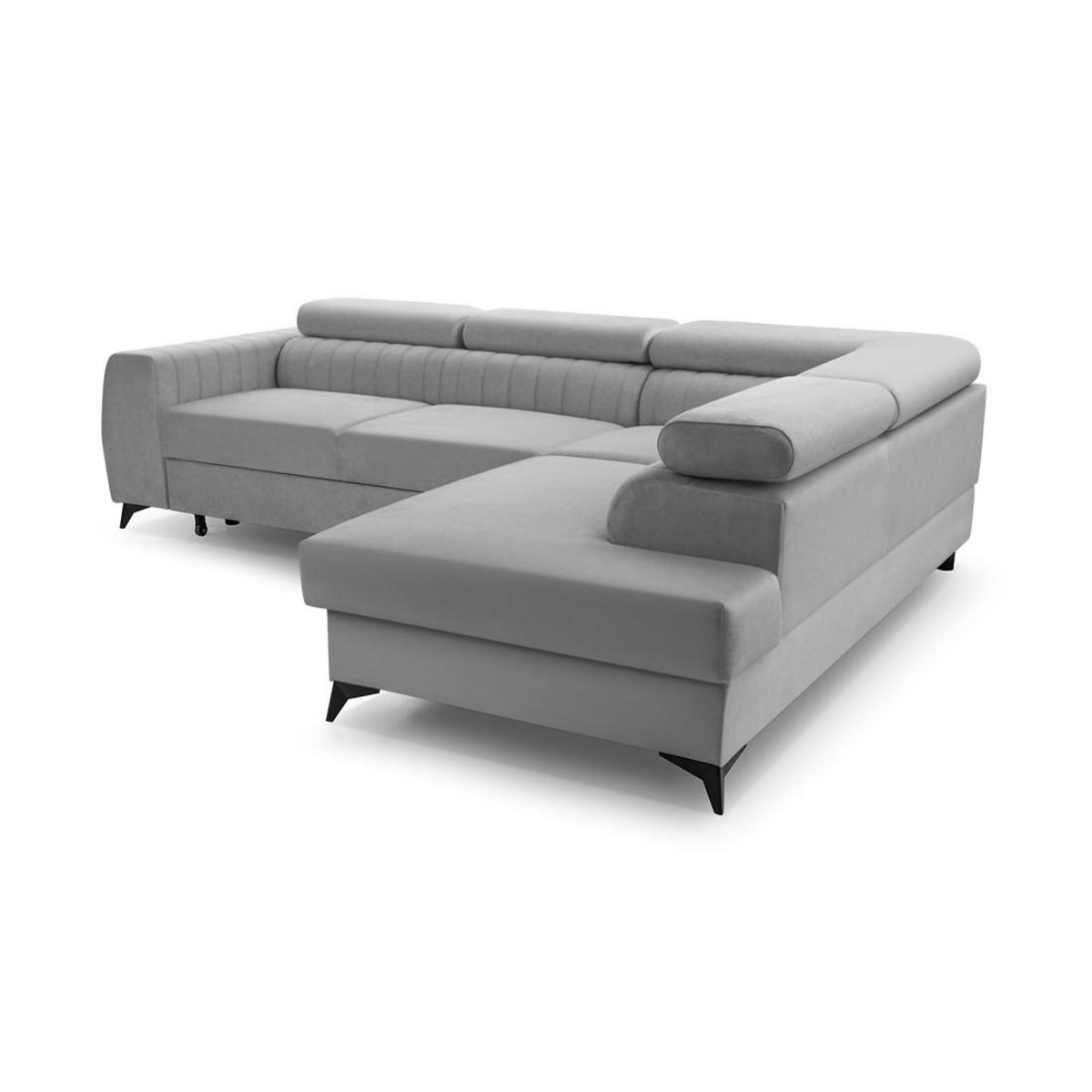 BEST MOBILIER Aneta - canapé d'angle droit 5 places - convertible avec coffre et têtières - en velours