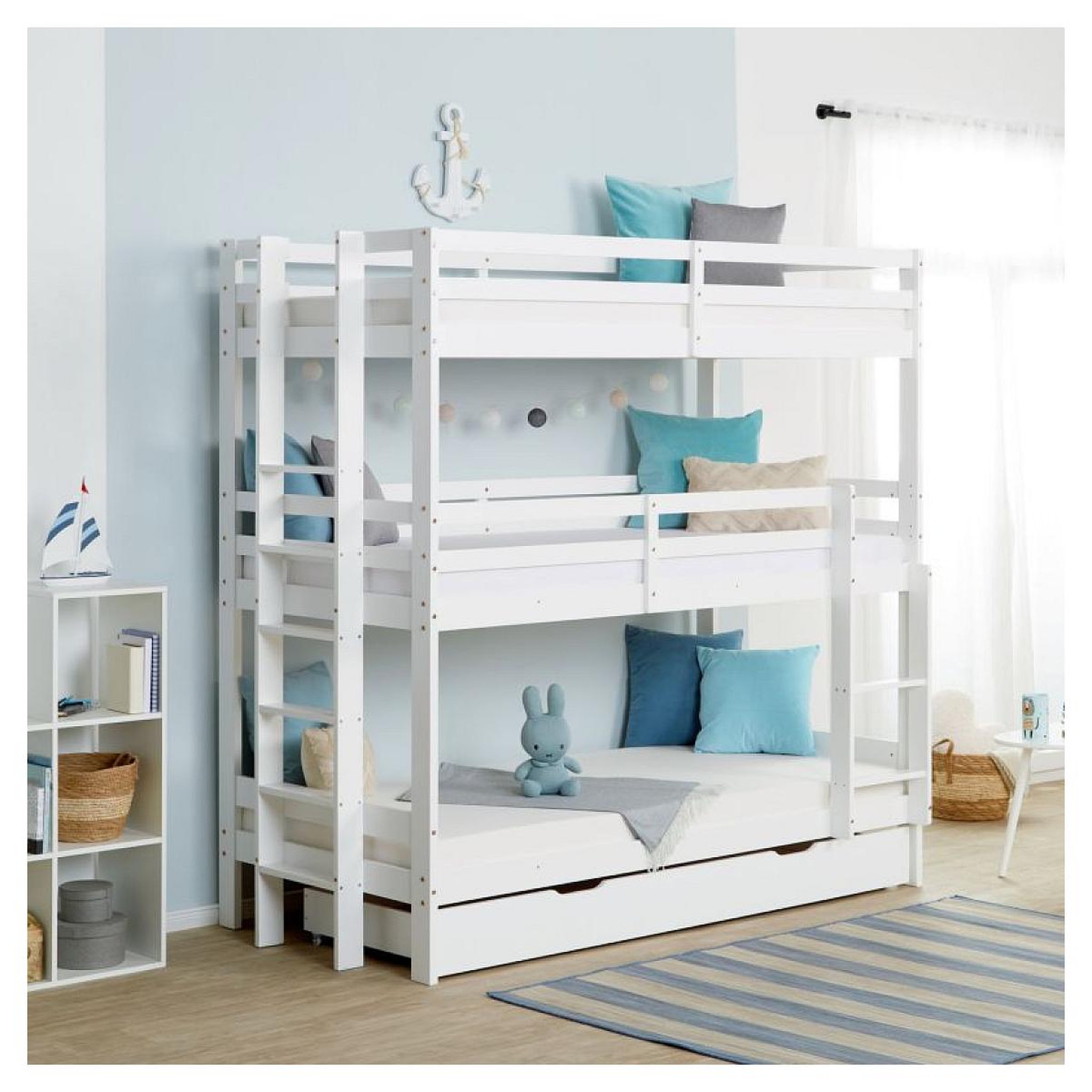 Voir la diapositive 2 : HomeStyle4U Lit superposé triple 90x200 avec matelas