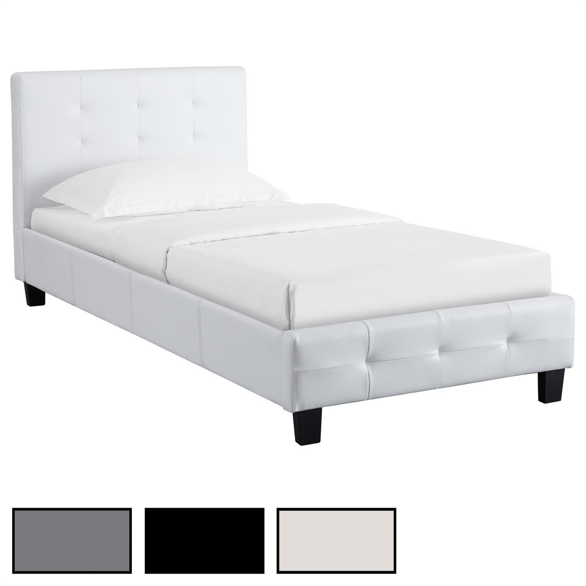 IDIMEX Lit simple REVE, 90 x 190 cm, capitonné avec sommier, revêtement synthétique. Coloris disponibles : Blanc, Gris, Noir