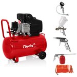 iTools Compresseur d'air 50L 8 bar 115 PSI Silencieux 2CV 1.5KW + Kit 5 accessoires air comprimé ITOOLS
