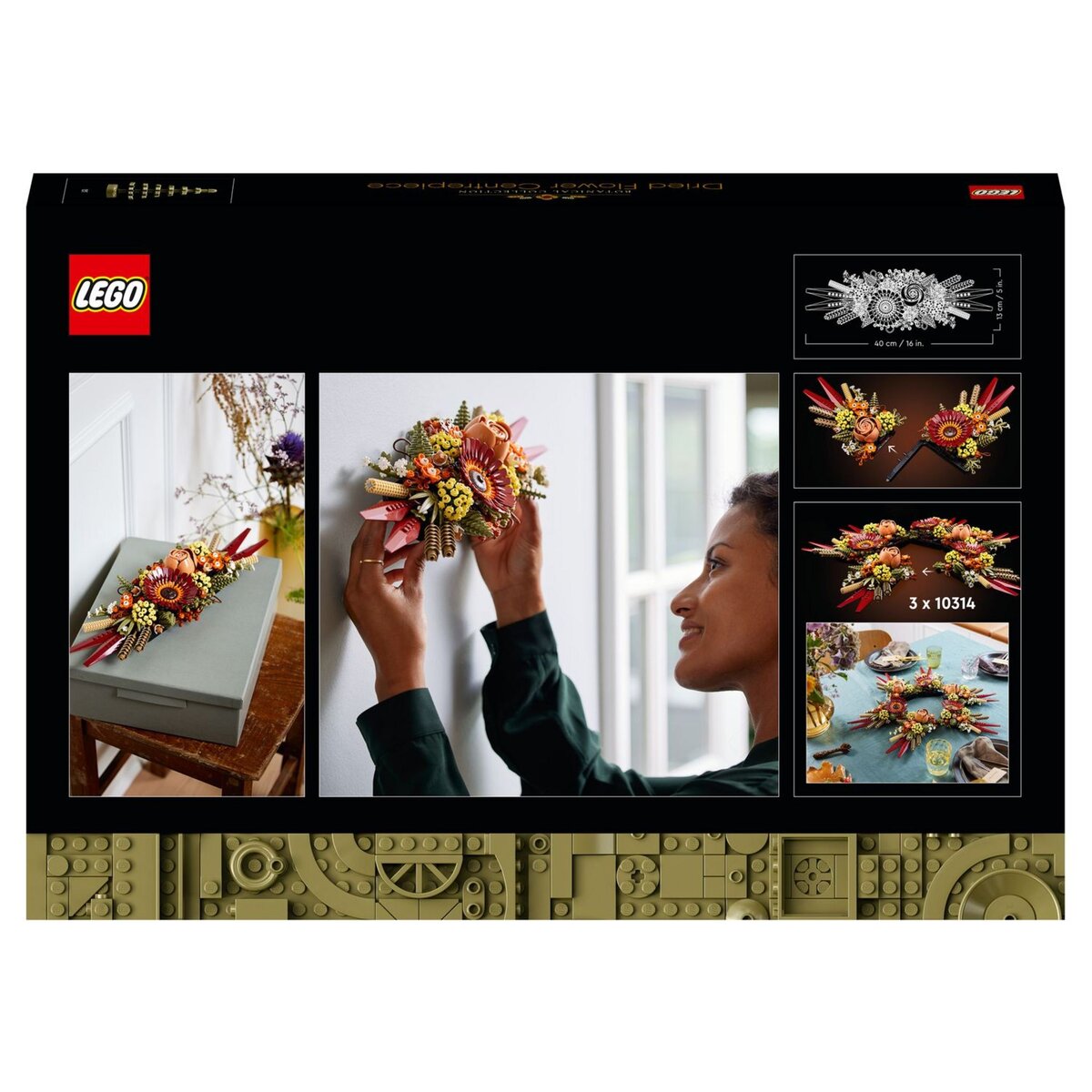 LEGO Icons 10314 Le centre de table Fleurs séchées, Plantes Artificielles avec Rose et Gerbera, Décoration de Maison, Botanical Collection, Cadeau pour Adultes, édition 2023