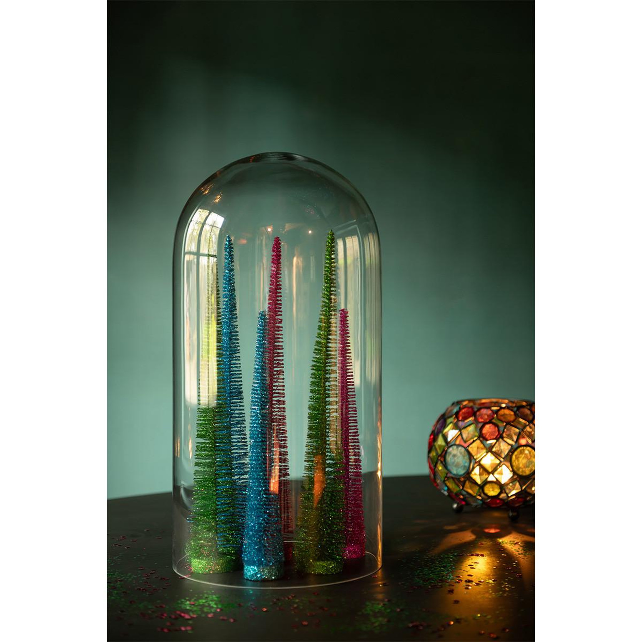 Voir la diapositive 3 : J-LINE Lot de 3 sapins de noël déco  paillettes  40cm vert