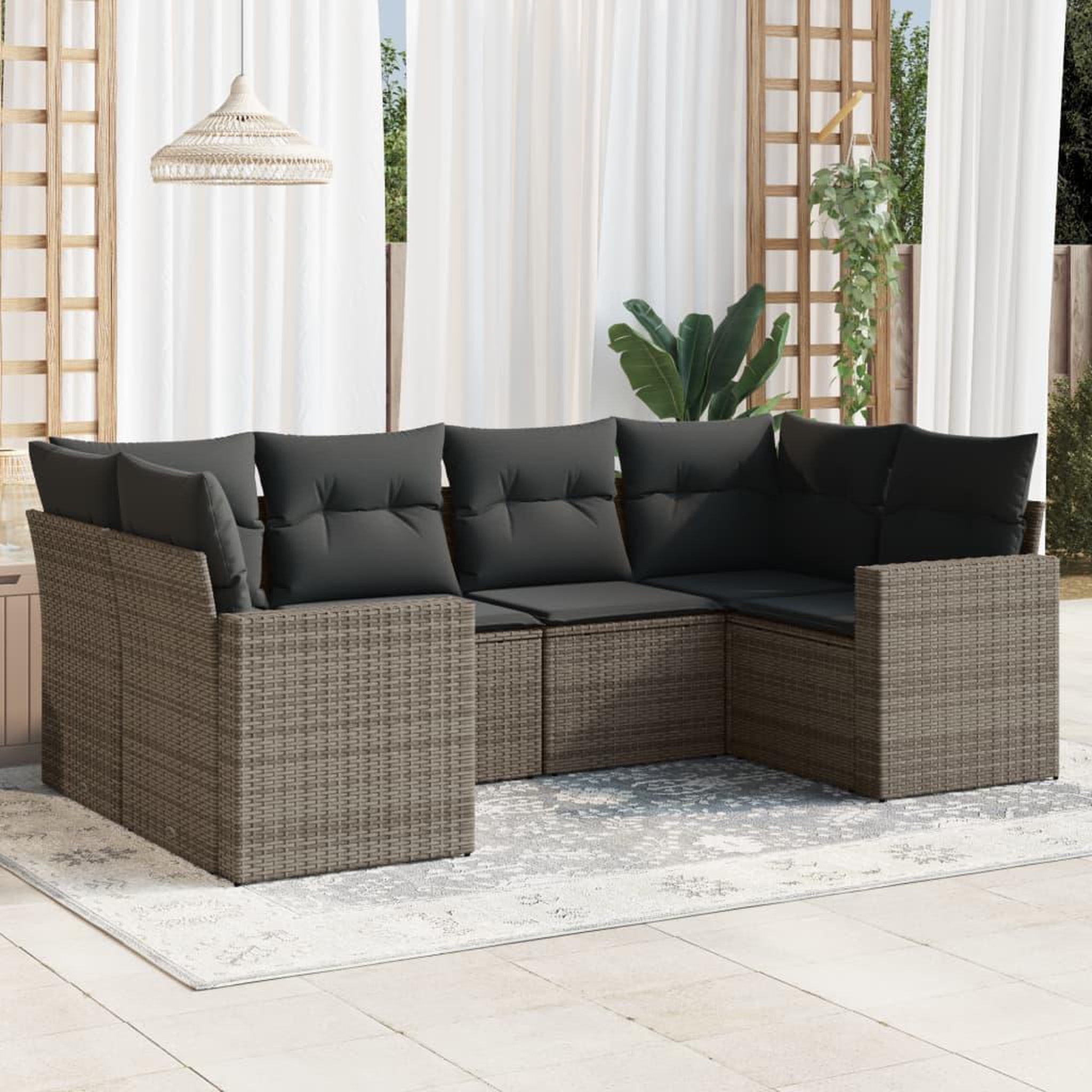 VIDAXL Salon de jardin 6 pcs avec coussins gris resine tressee