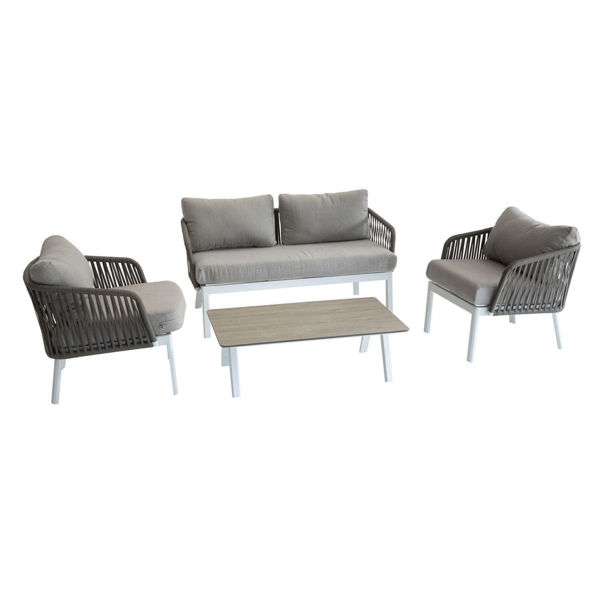 HESPERIDE Salon de jardin Barcelone - 4 Places - Marron tonka et blanc