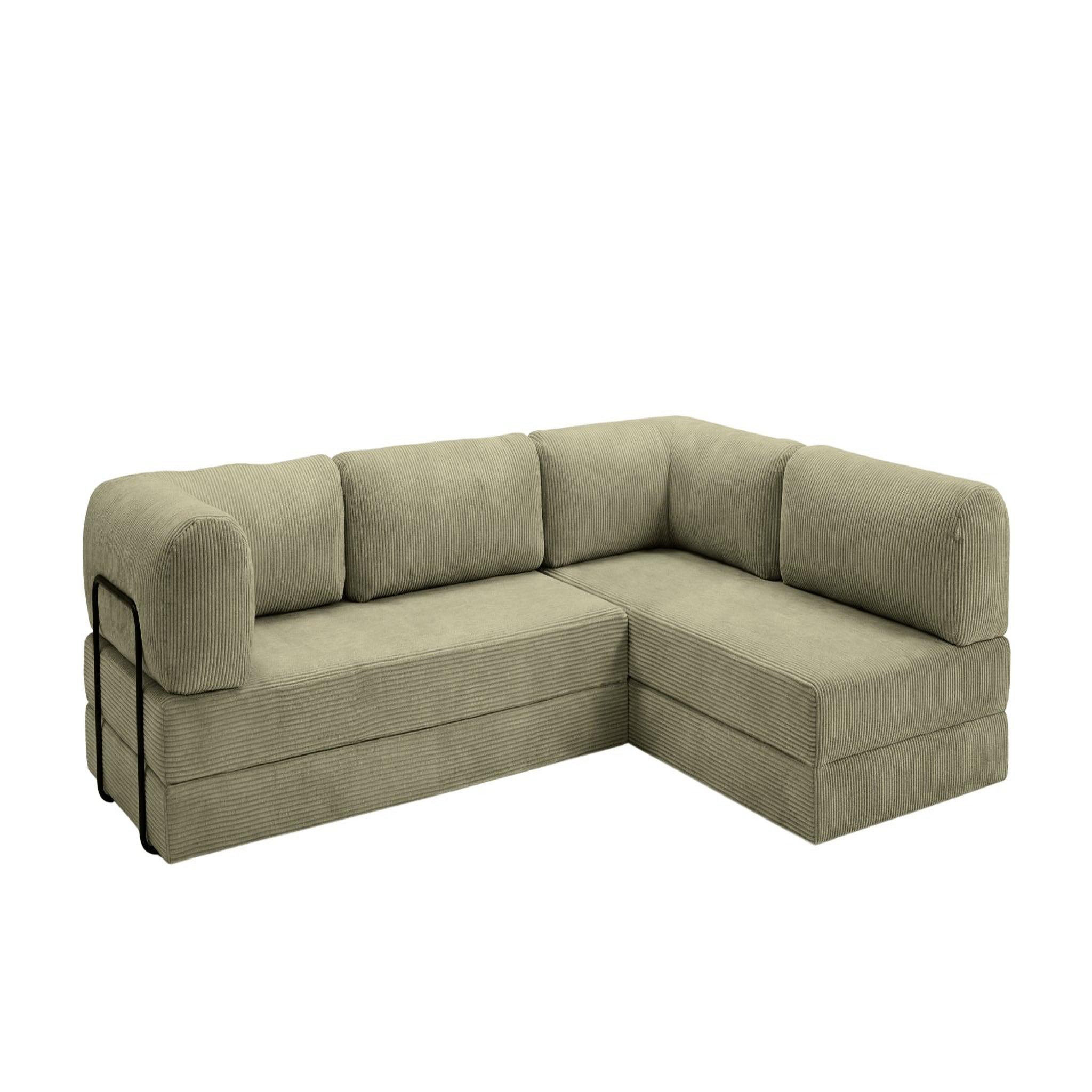 CASANOVA PARIS Cosima - canapé d'angle velours côtelé. Coloris disponibles : Gris, Vert, Jaune, Bleu, Beige, Orange