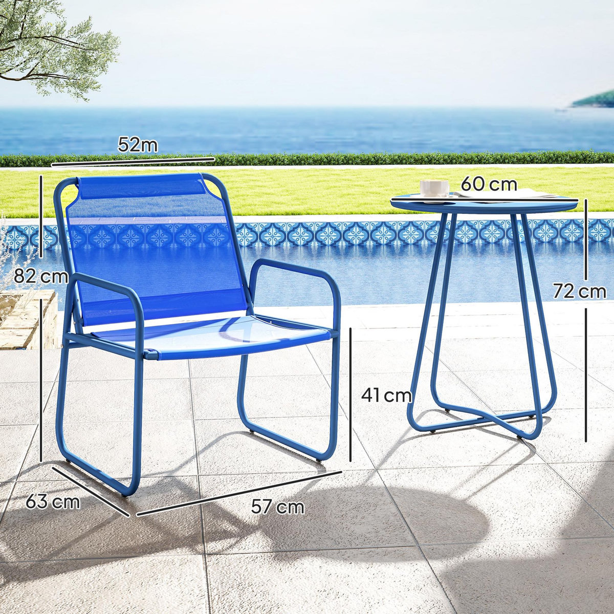 OUTSUNNY Ensemble salon de jardin 3 pcs 2 fauteuils et table ronde bleu