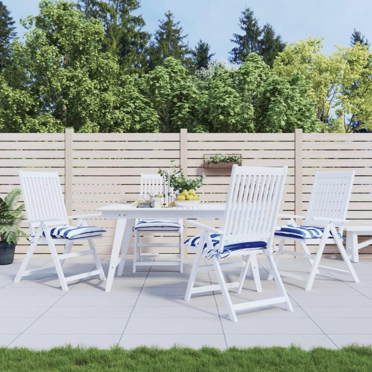 VIDAXL Coussins de chaise lot de 4 rayures bleues blanches 40x40x7 cm