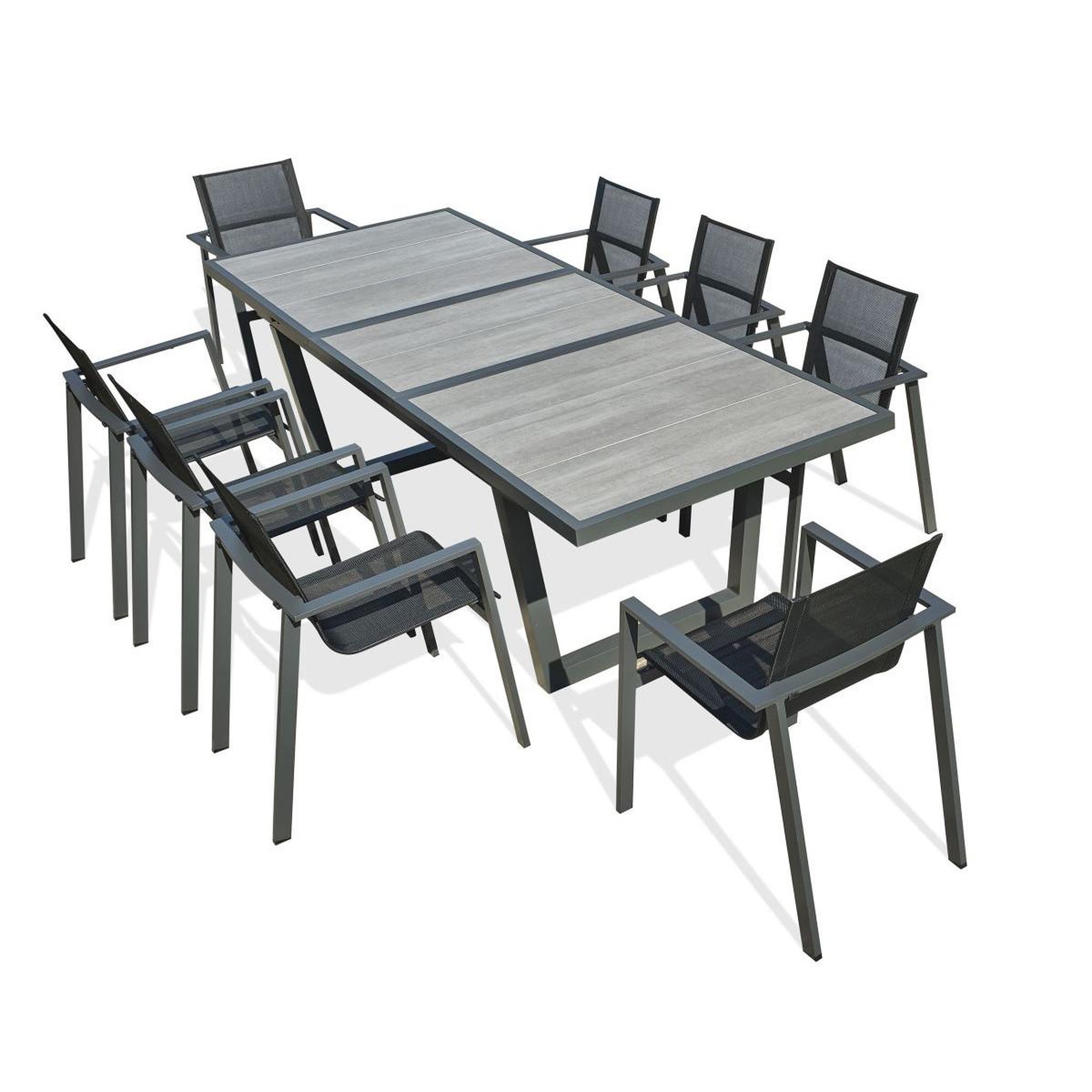 Voir la diapositive 2 : DCB GARDEN Ensemble Table de jardin Extensible en Céramique & 8 Fauteuils  Olhos  191-251cm Gris Anthracite