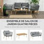 Voir la diapositive 4 : OUTSUNNY Salon de jardin 4 places 4 pièces design scandinave acier époxy résine filaire PE coussins inclus gris