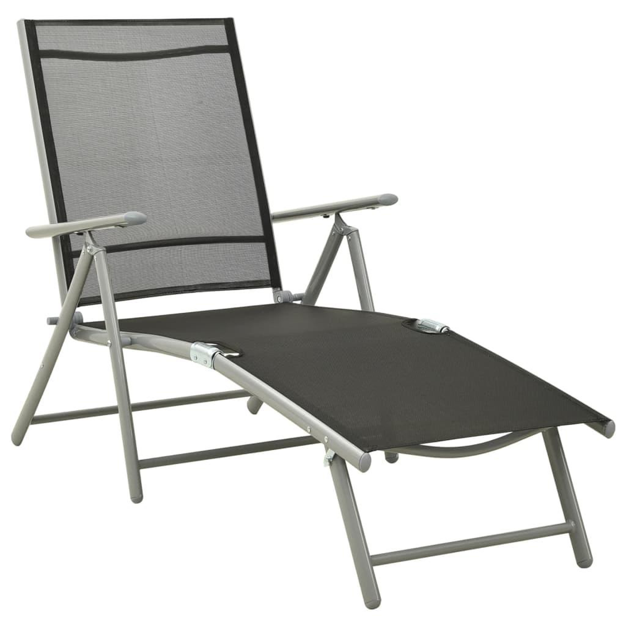 Voir la diapositive 1 : VIDAXL Chaise longue pliable Textilene et aluminium noir et argente