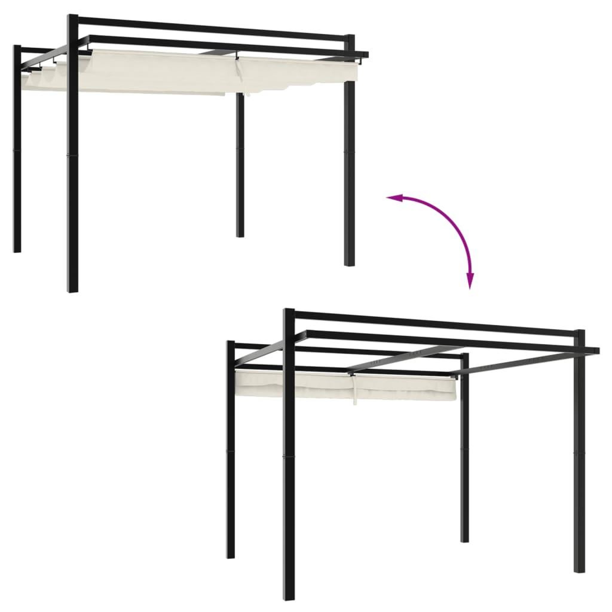 Voir la diapositive 3 : VIDAXL Tonnelle de jardin avec toit retractable creme 3x3 m aluminium