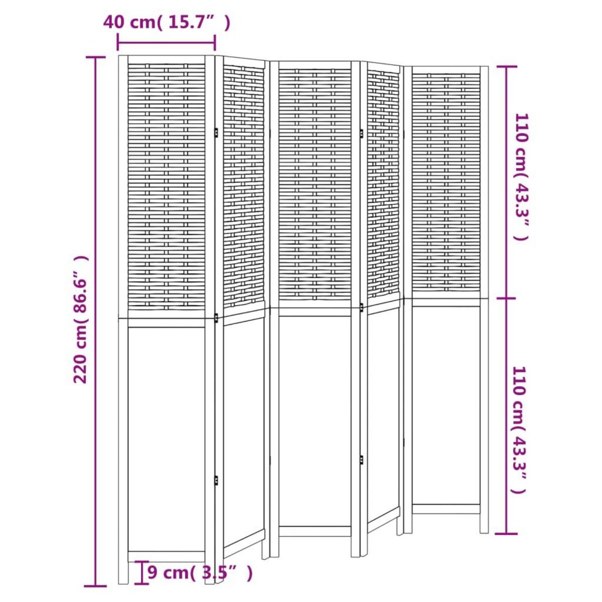 VIDAXL Cloison de separation 5 panneaux blanc bois de paulownia massif