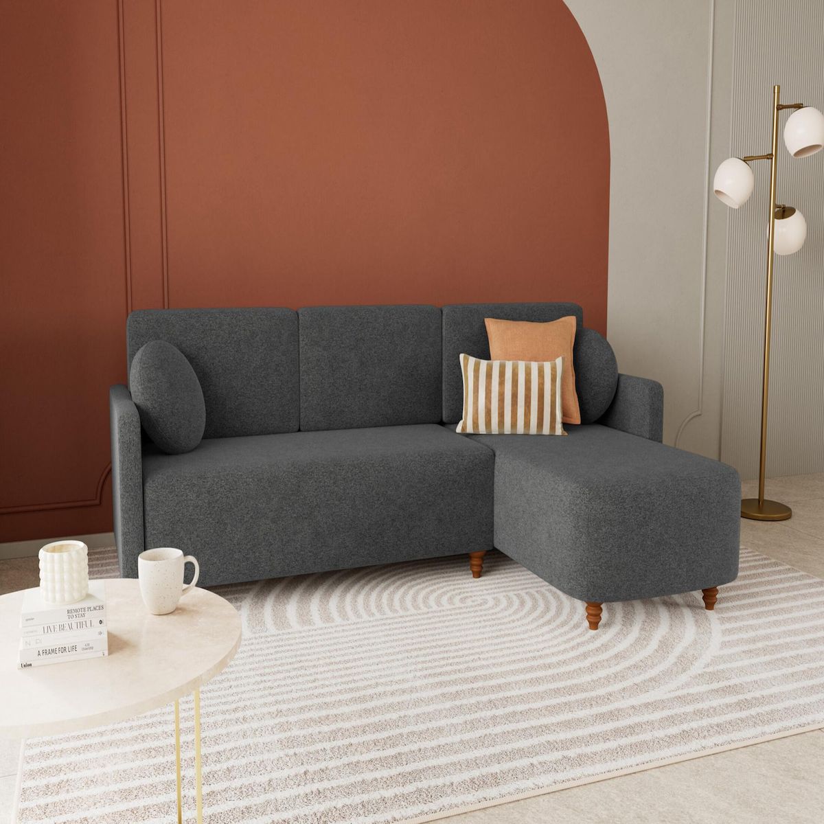 BEST MOBILIER Calypso - canapé d'angle réversible 4 places convertible avec coffre en tissu