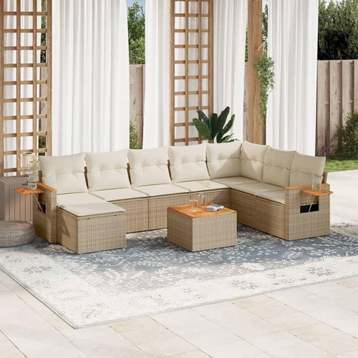 VIDAXL Salon de jardin avec coussins 9 pcs beige resine tressee