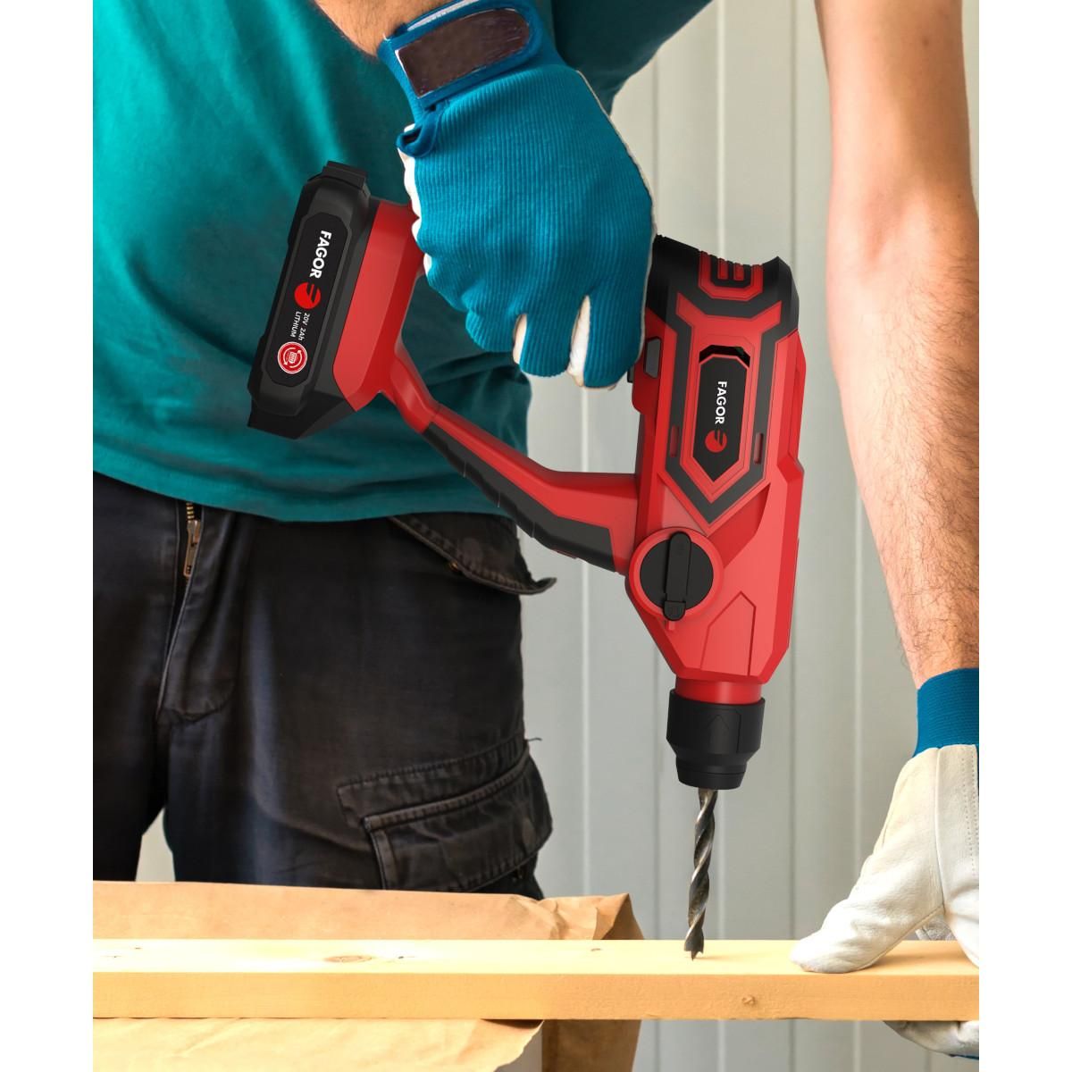 Fagor Petit marteau perforateur 20v joules puissant de 1,2 j avec une batterie 2.0 ah - fgmp100