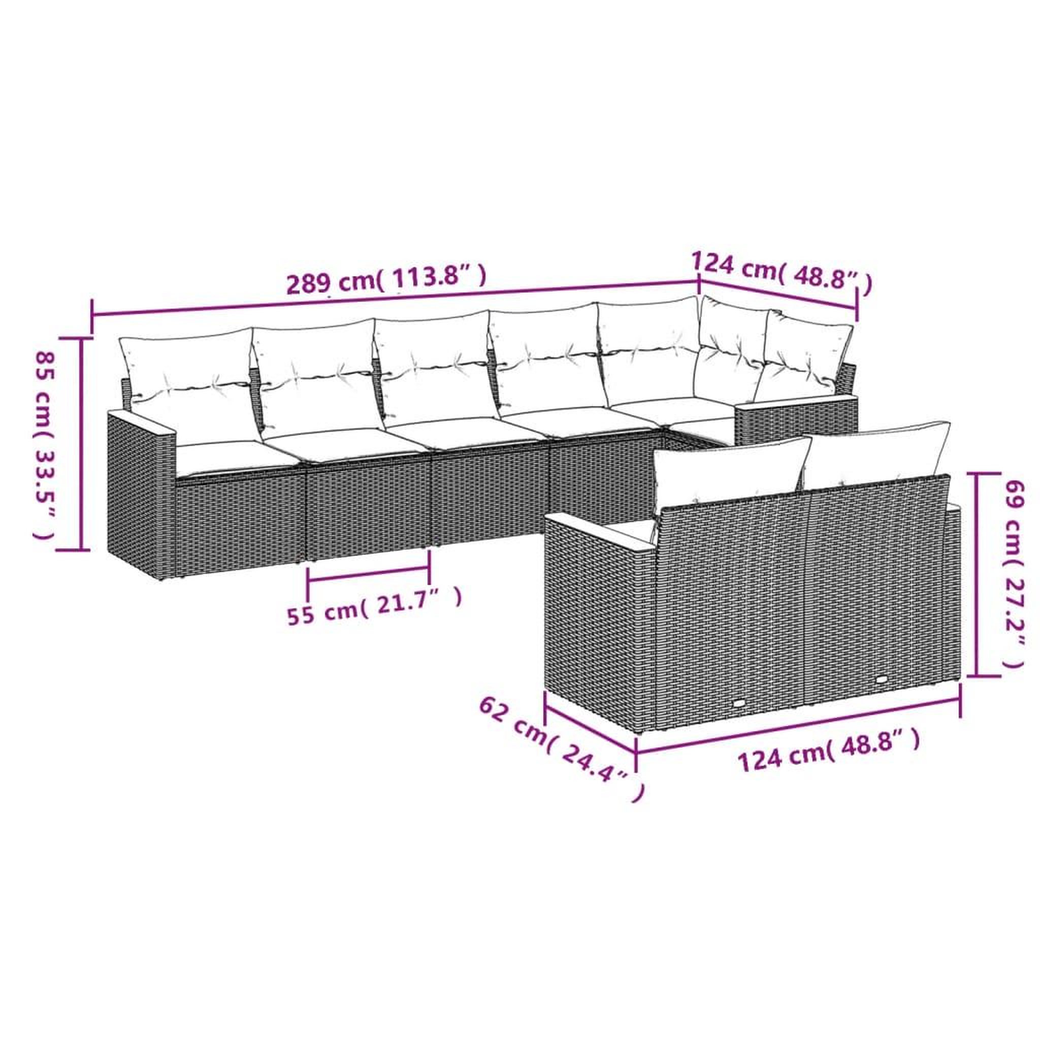 Voir la diapositive 6 : VIDAXL Salon de jardin avec coussins 8pcs melange beige resine tressee