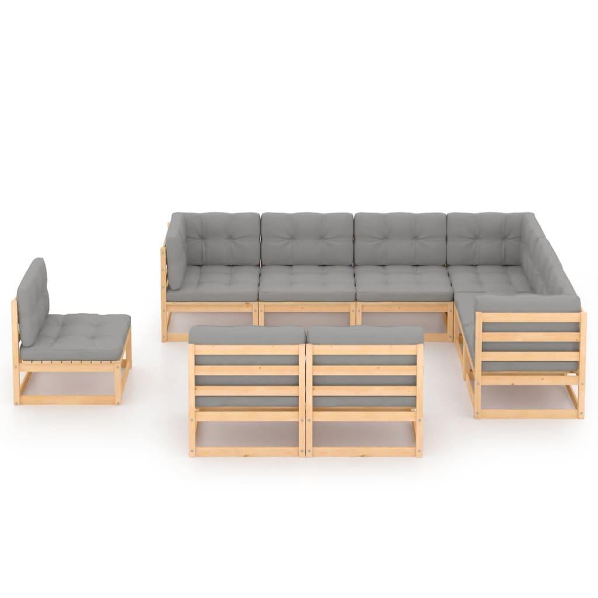 Voir la diapositive 2 : VIDAXL Salon de jardin 9 pcs avec coussins Bois de pin massif