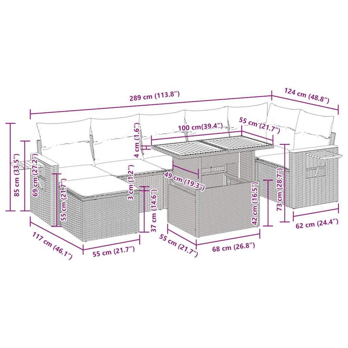 VIDAXL Salon de jardin avec coussins 8 pcs noir resine tressee acacia