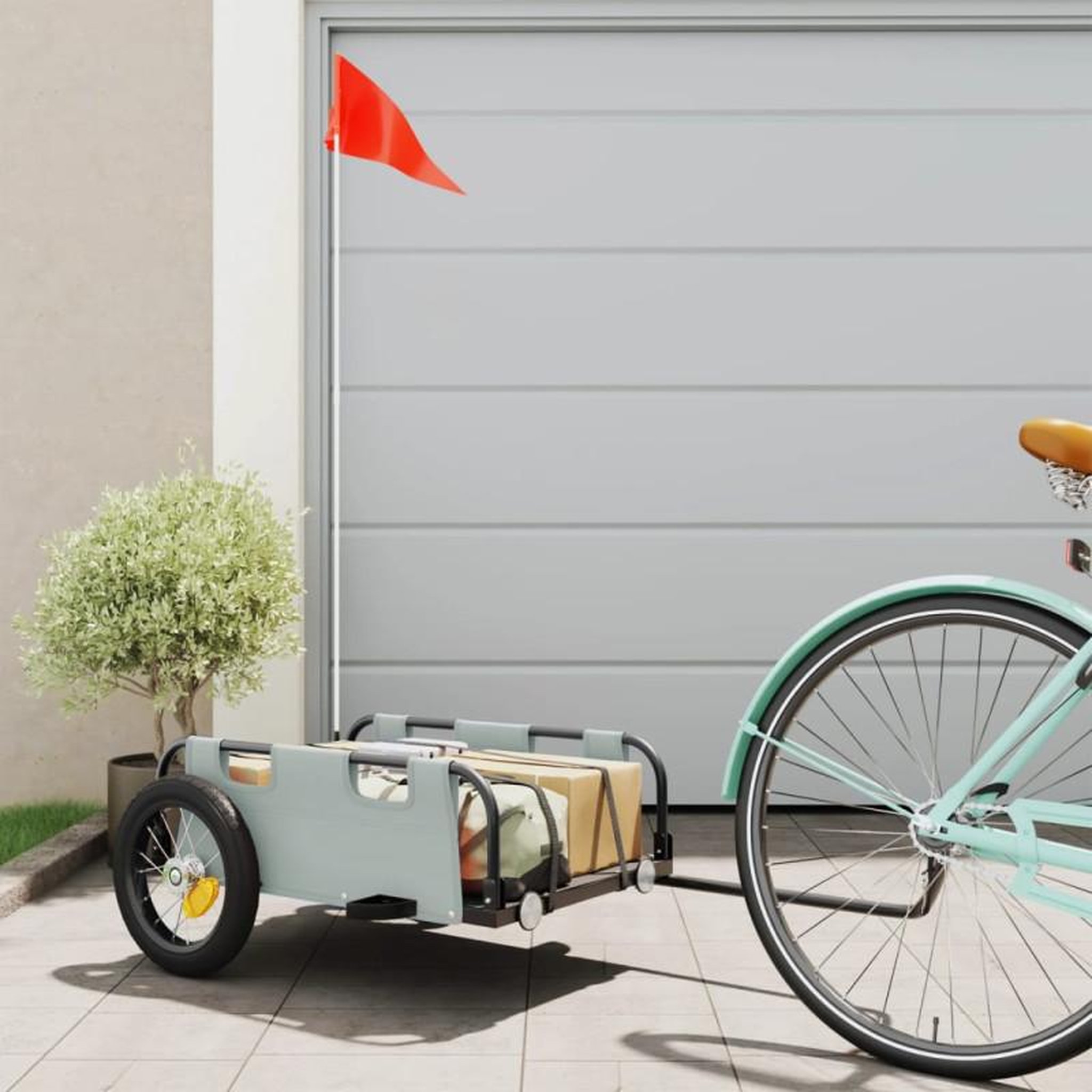 VIDAXL Remorque de vélo gris tissu oxford et fer