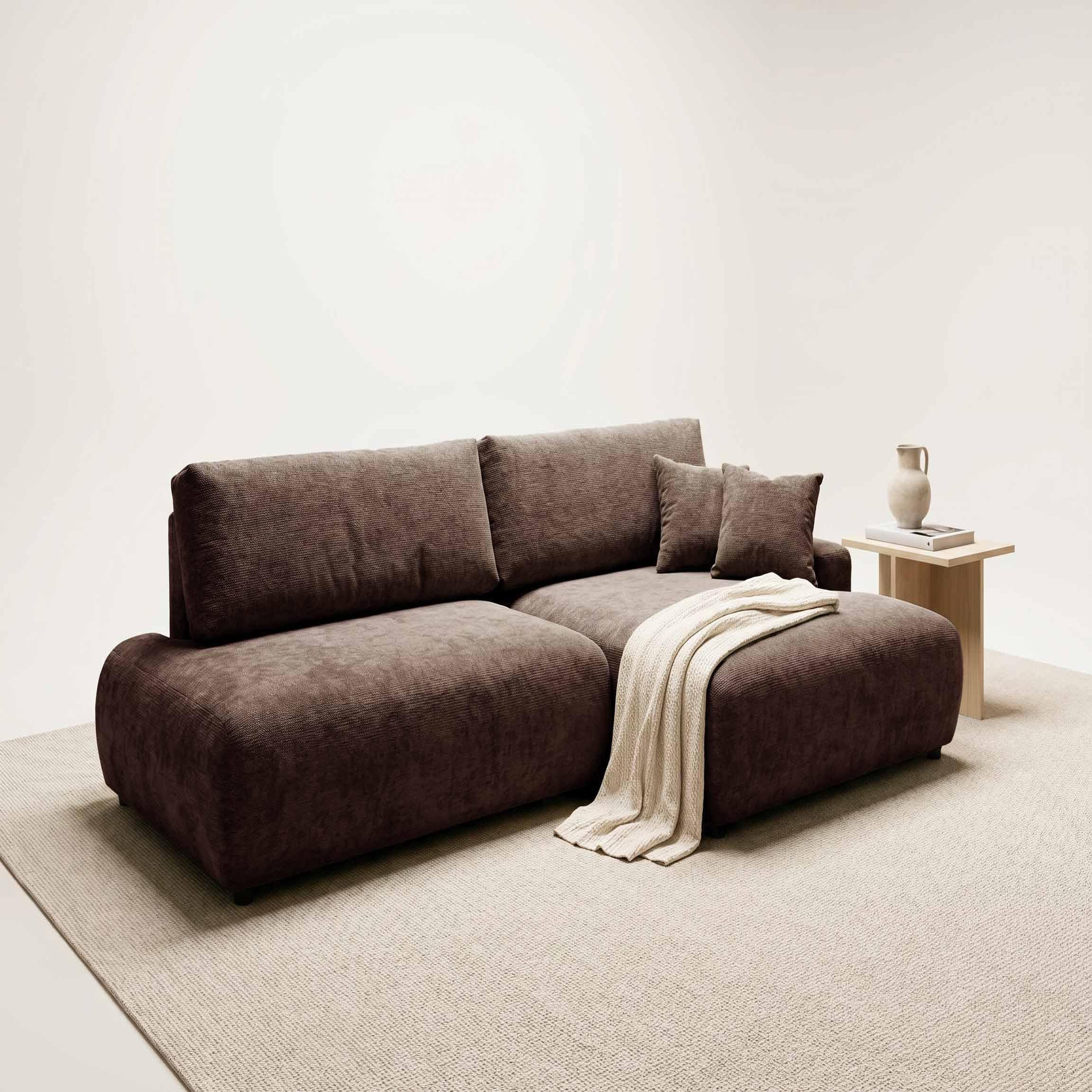 Voir la diapositive 2 : BEST MOBILIER Pivoine - canapé d'angle ouvert droit 4 places convertible avec coffre en tissu texturé