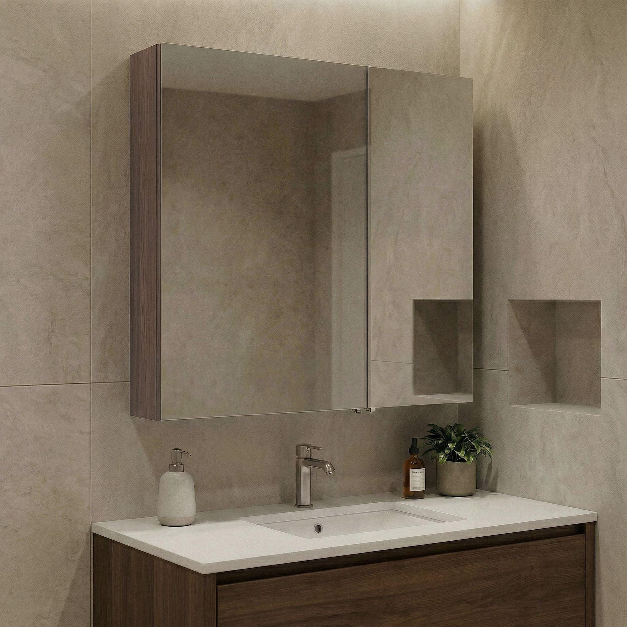 Voir la diapositive 2 : Habitat et Jardin Meuble Salle de Bain avec Miroir  Side 60  - 60 x 16 x 66 cm - Dark Walnut